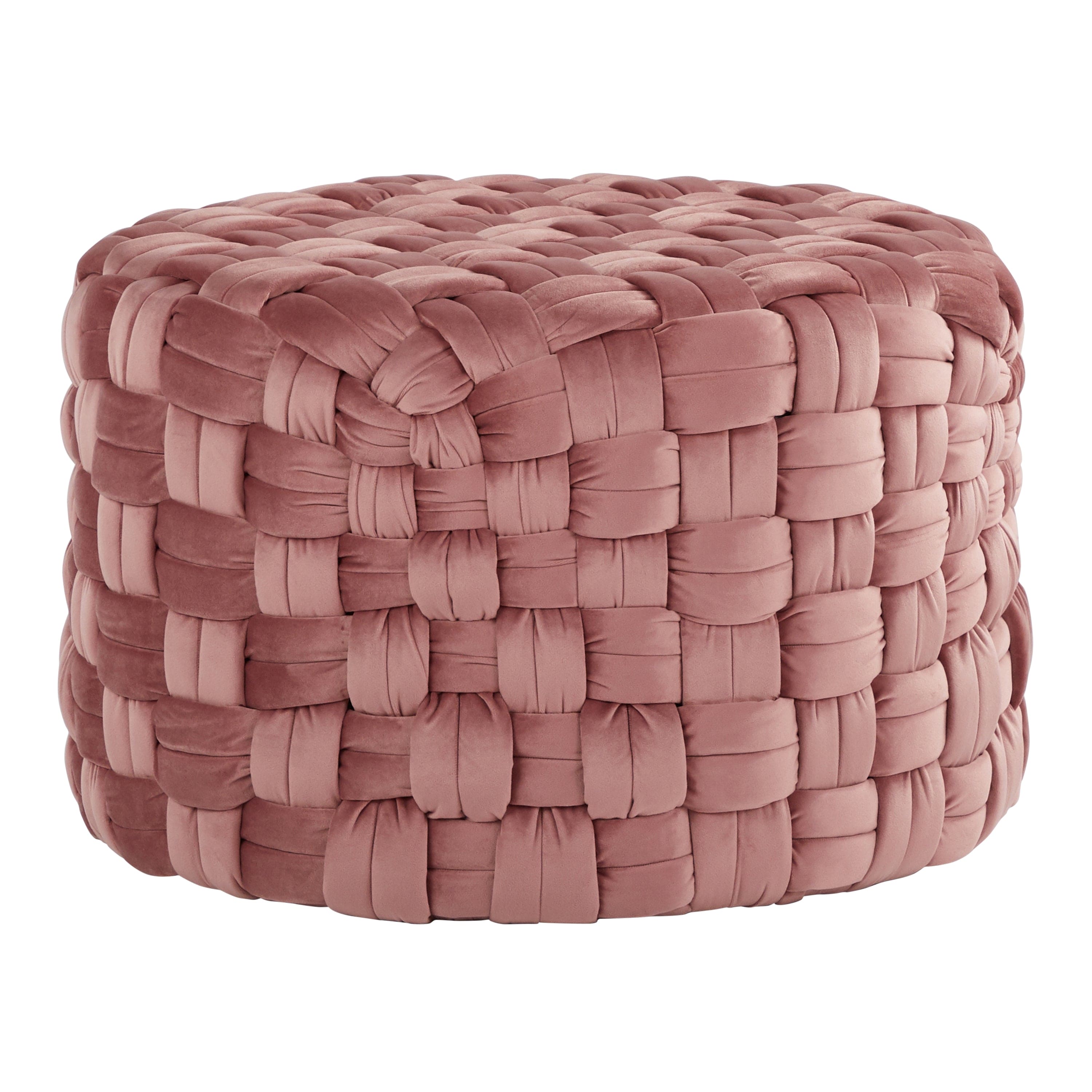 Braided Round 24" Ottoman in Blush Pink Velvet by LumiSource