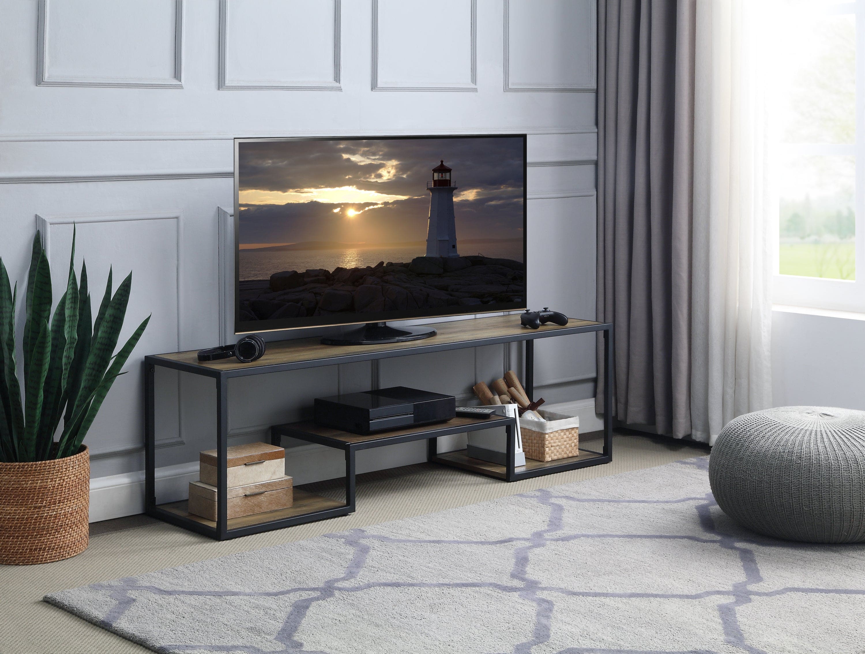 ACME Idella TV Stand in Rustic Oak & Black Finish LV00888