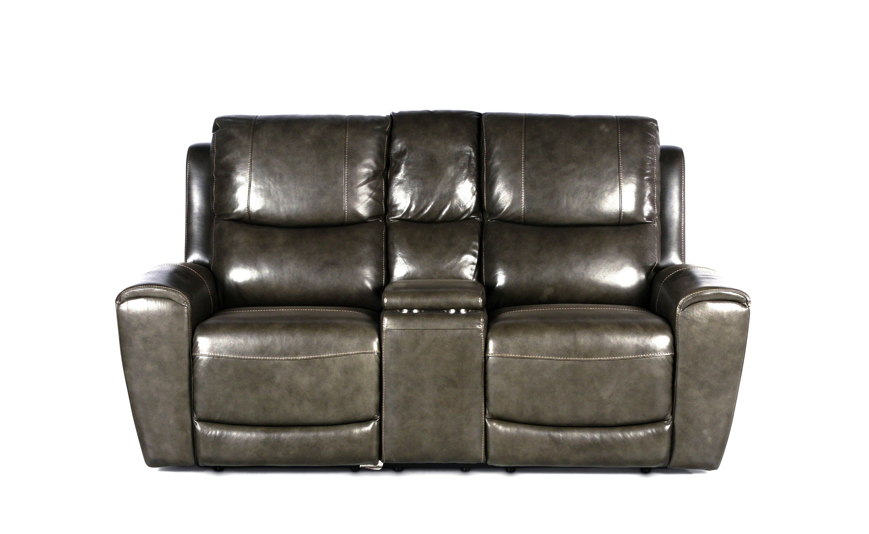 Leather Power Reclining Loveseat with Console - Contemporary Style, Dual Reclining Seats - USB Charging, Hidden Storage