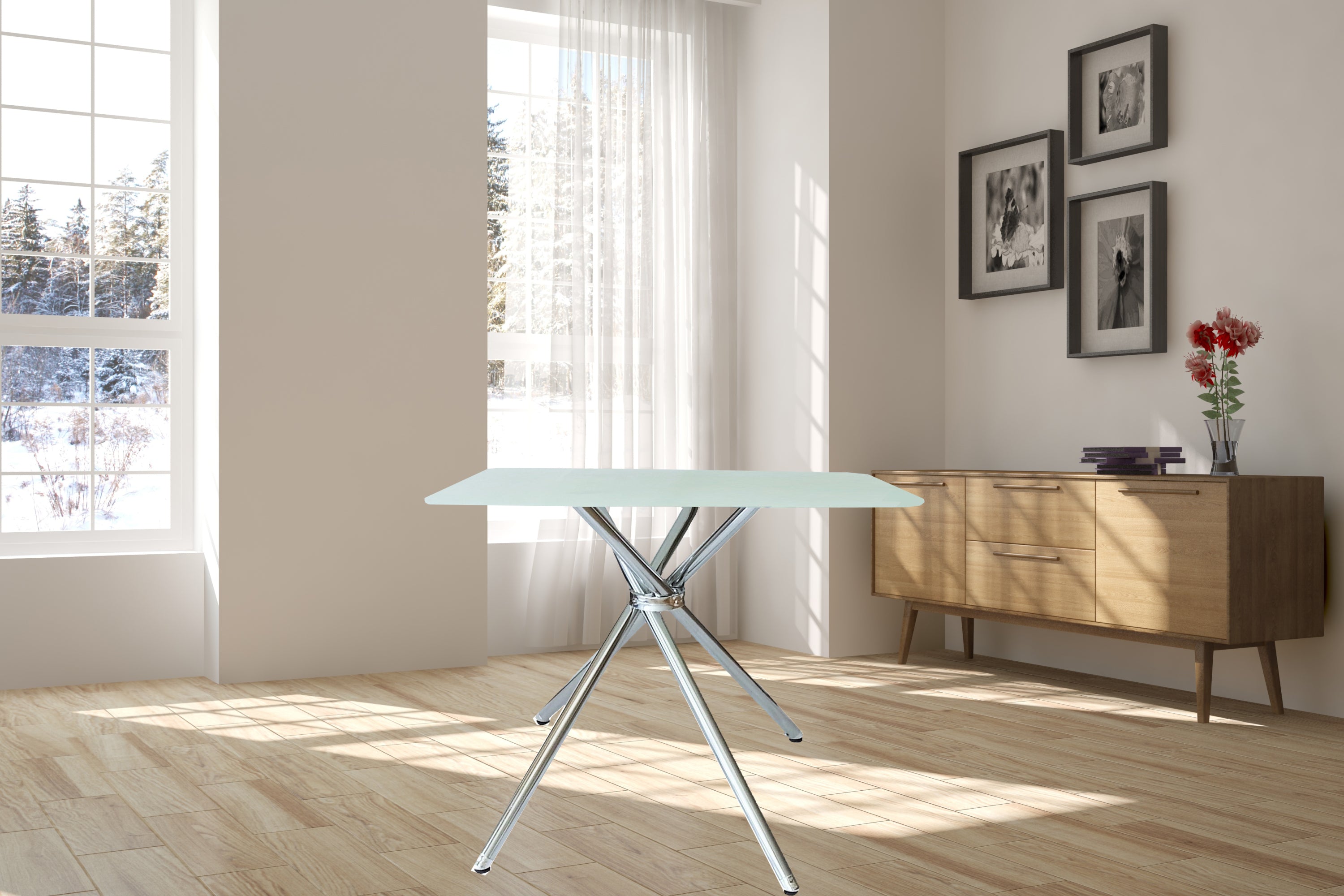 36" Square Frosted Tempered Glass Table