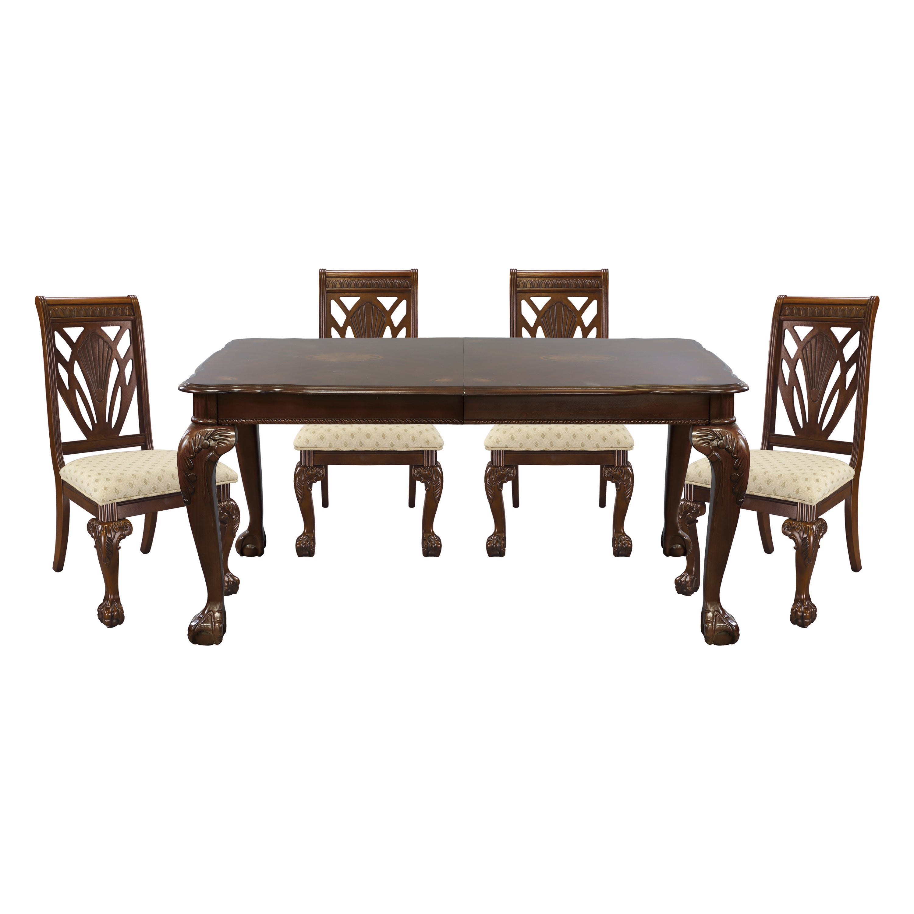 Dark Cherry Finish Formal Dining 5pc Set Table with Extension Leaf and 4x Side Chairs Upholstered Seat Traditional Design Furniture