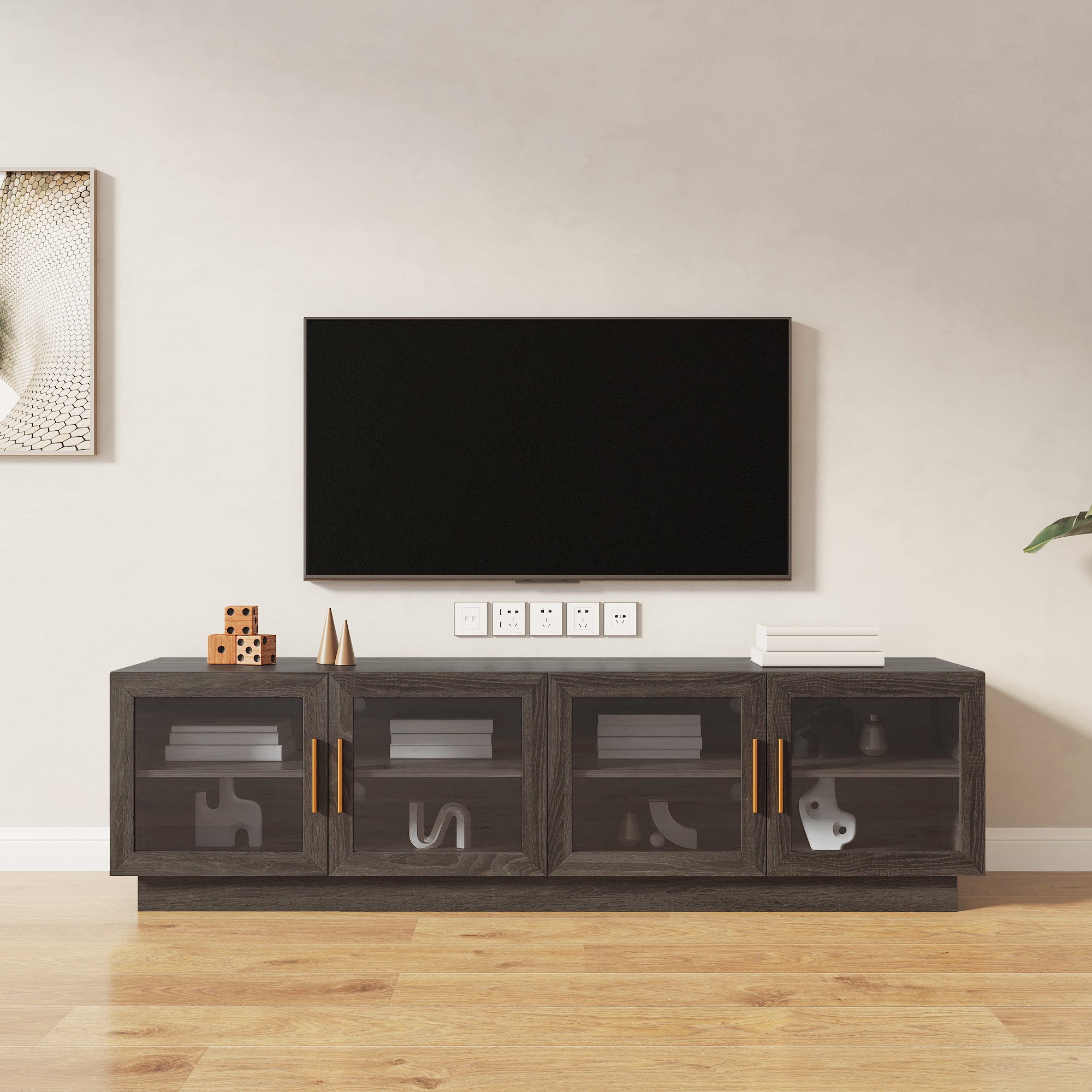 70.87" TV Stand , Modern TV Cabinet & Entertainment Center with Shelves, Wood Storage Cabinet for Living Room or Bedroom