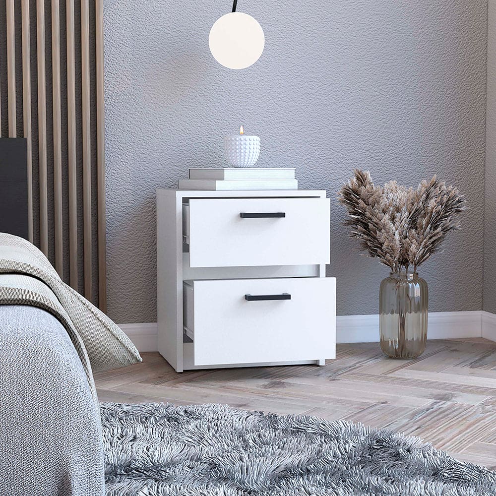 Nightstand Chequered, Two Drawes, White Finish