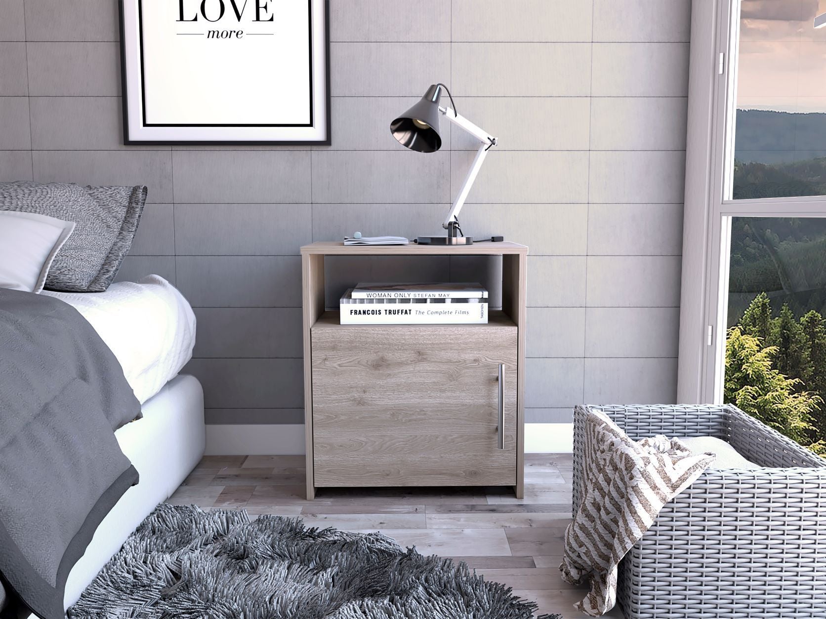 Nightstand Cuarzz, One Cabinet, Light Gray Finish