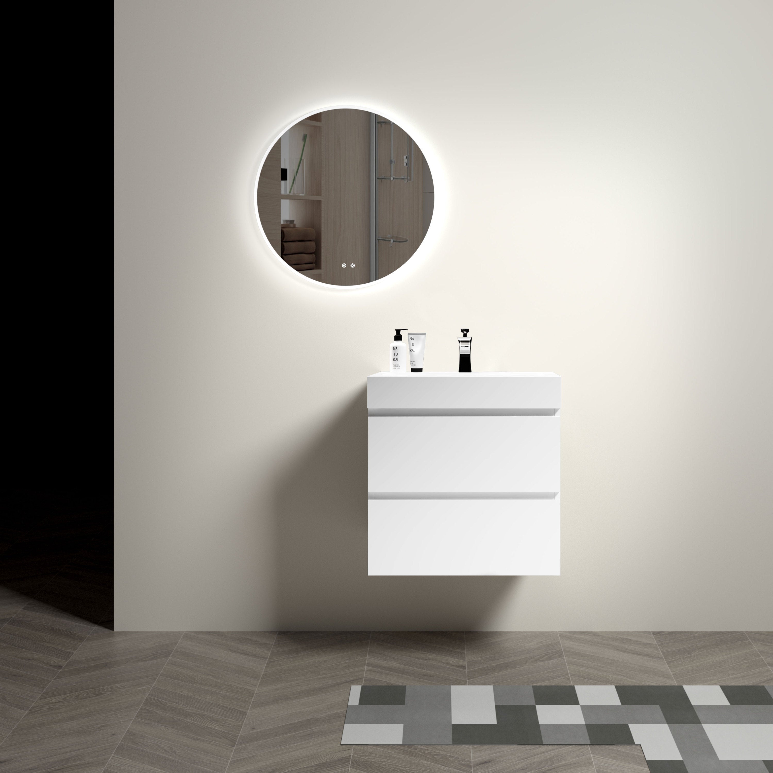 U005-Alice24-201 Alice 24" White Bathroom Vanity with Sink, Large Storage Wall Mounted Floating Bathroom Vanity for Modern Bathroom, One-Piece Sink Basin without Drain and Faucet