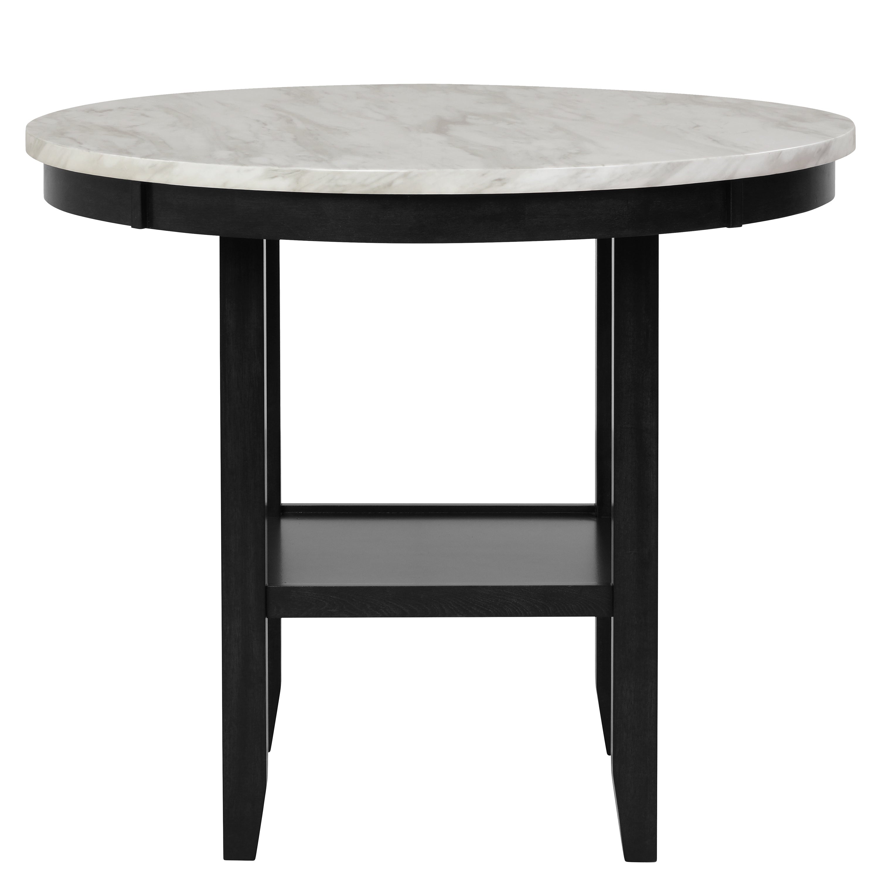 1Pc Transitional Round Counter Height Table White Faux Marble Top Black Finish Base Wooden Furniture