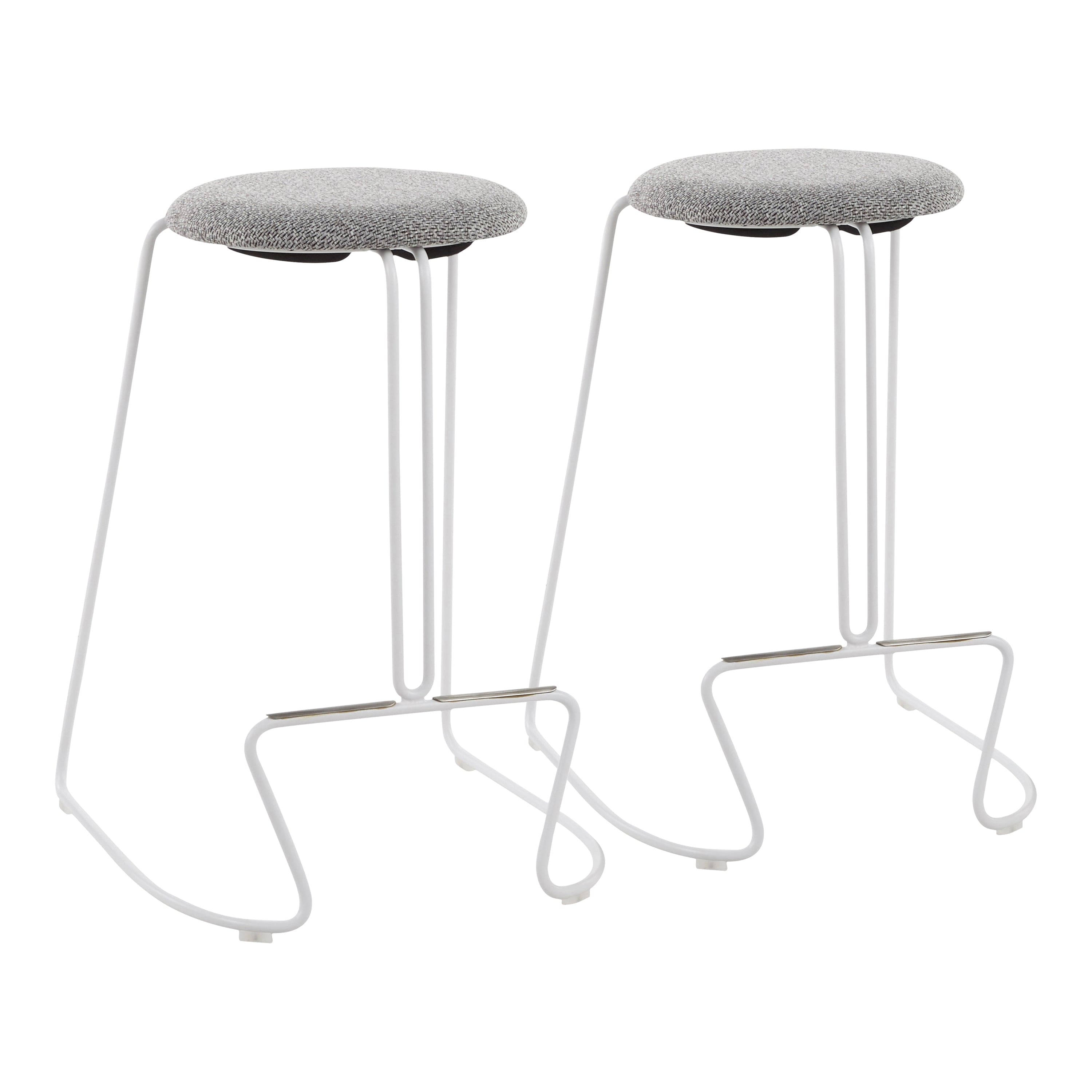 Finn Contemporary Counter Stool in White Steel and Charcoall  Fabric by LumiSource - Set of 2