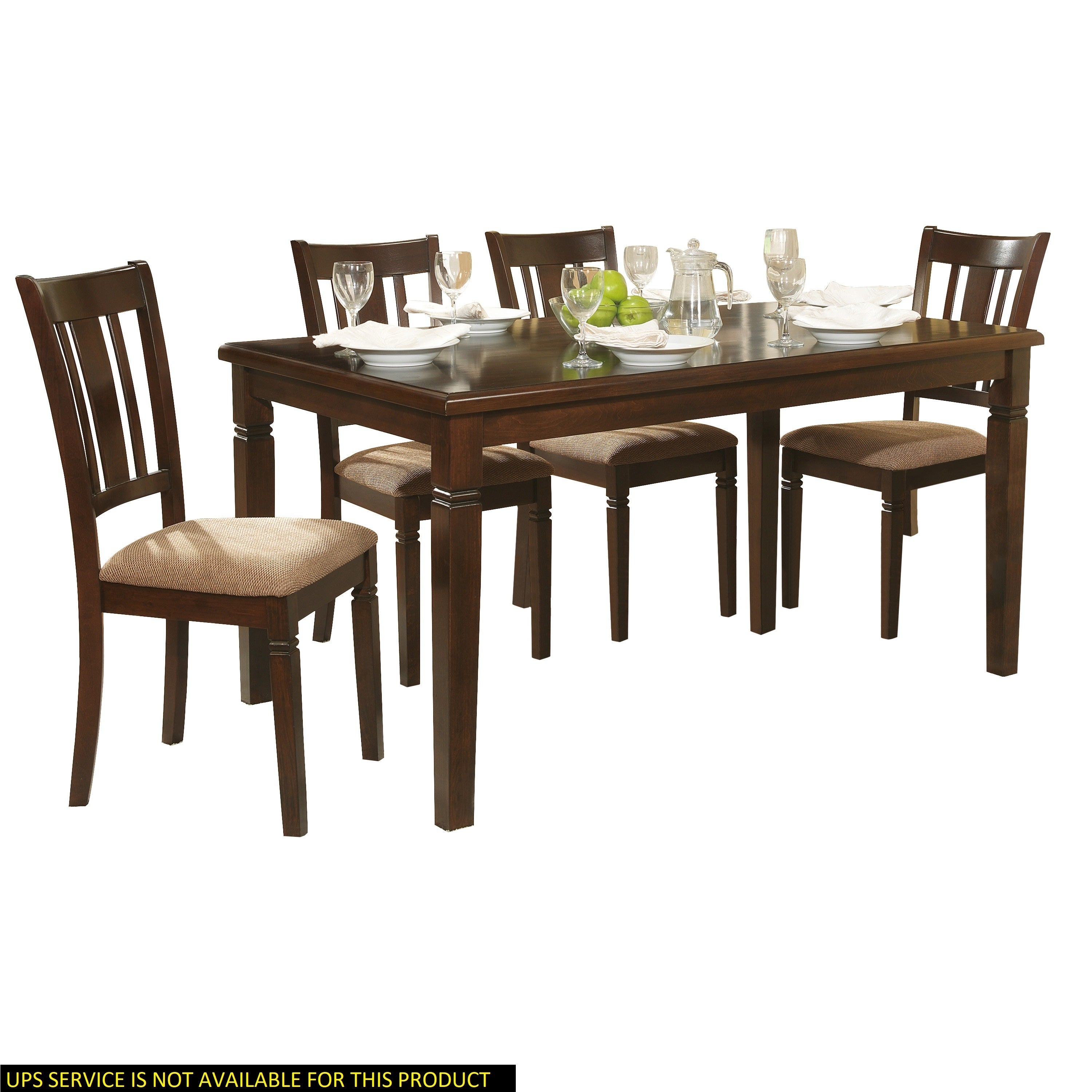 5pc Transitional Style Dining Furniture Set Table and 4x Side Chairs Fabric Upholstered Seat Espresso Finish Wood