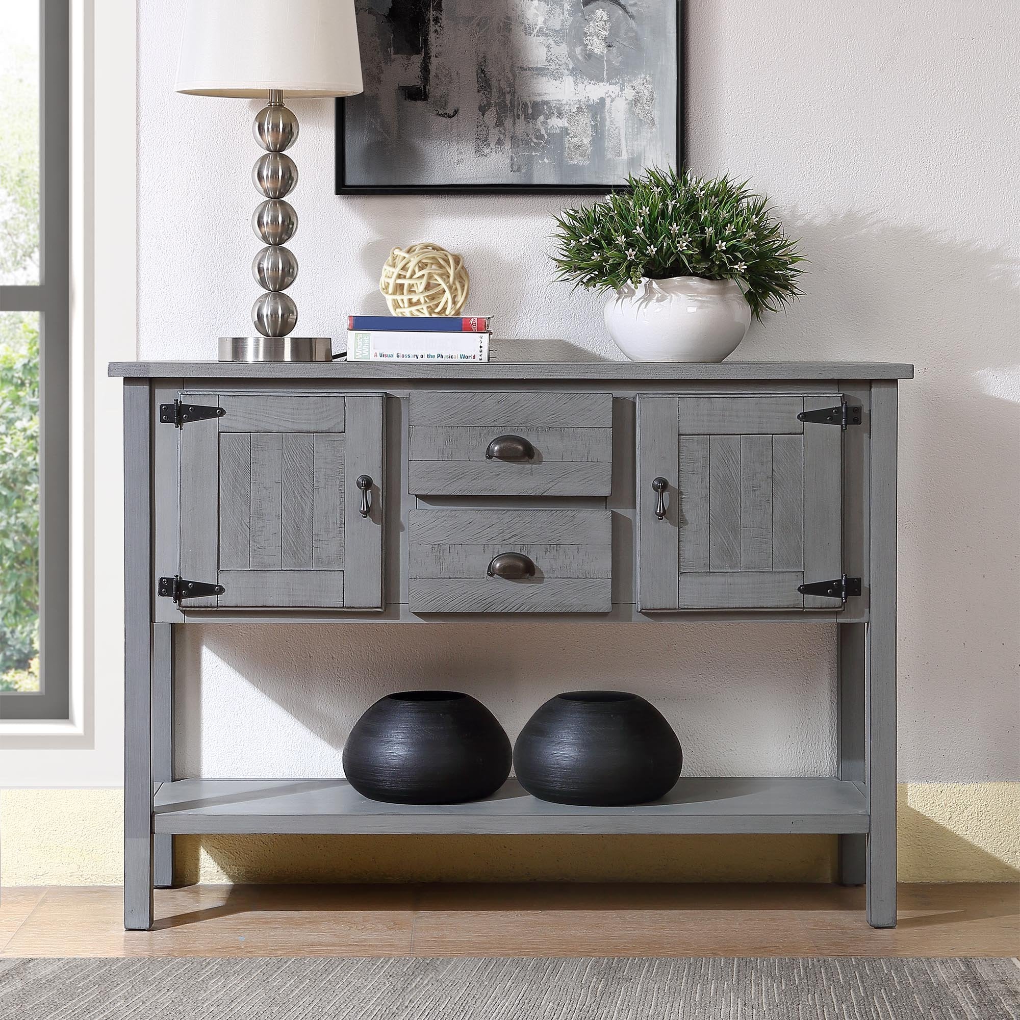 Wood Sideboard Console Table (Antique Gray)