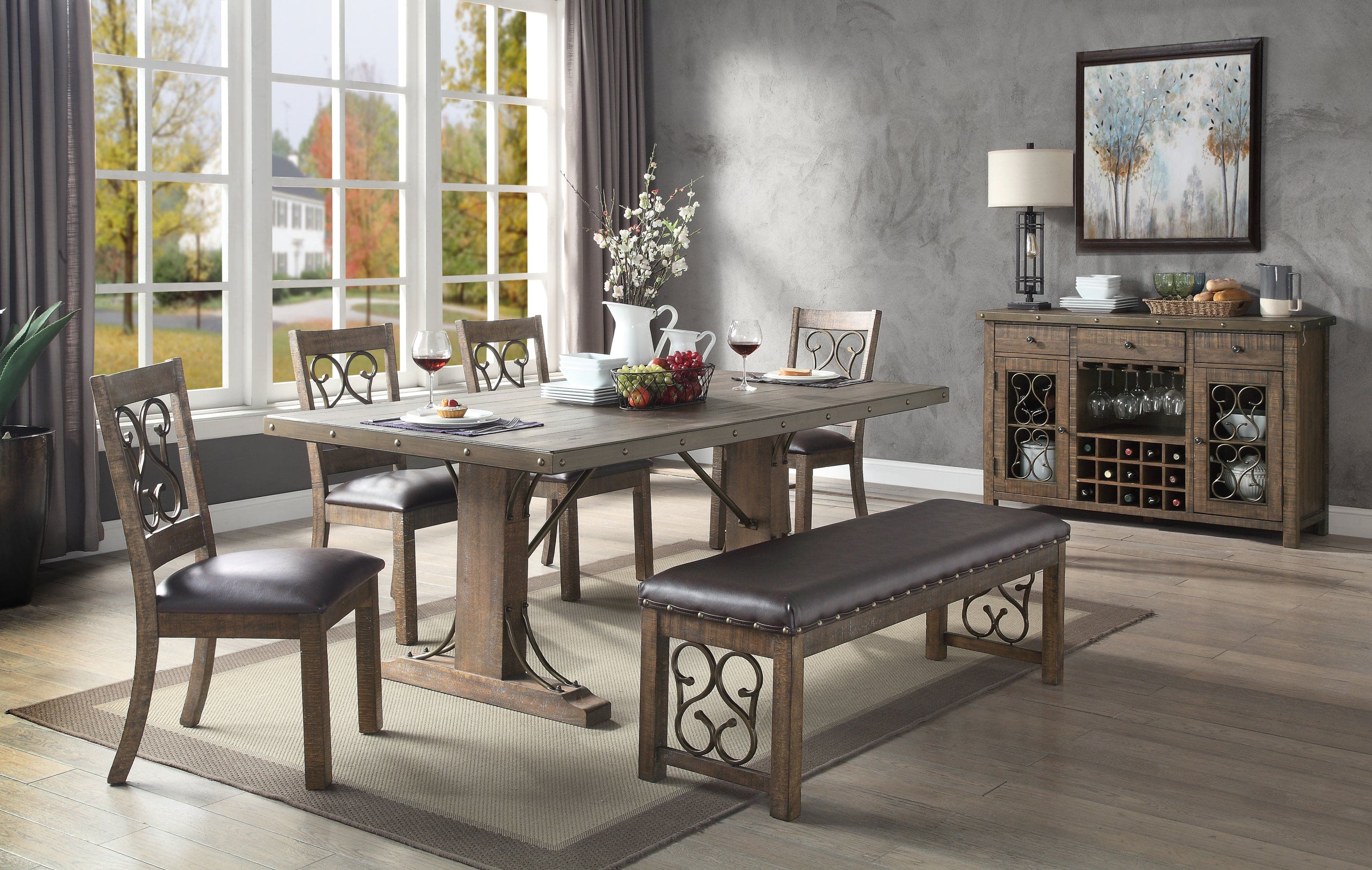 ACME Raphaela Dining Table in Weathered Cherry Finish DN00980