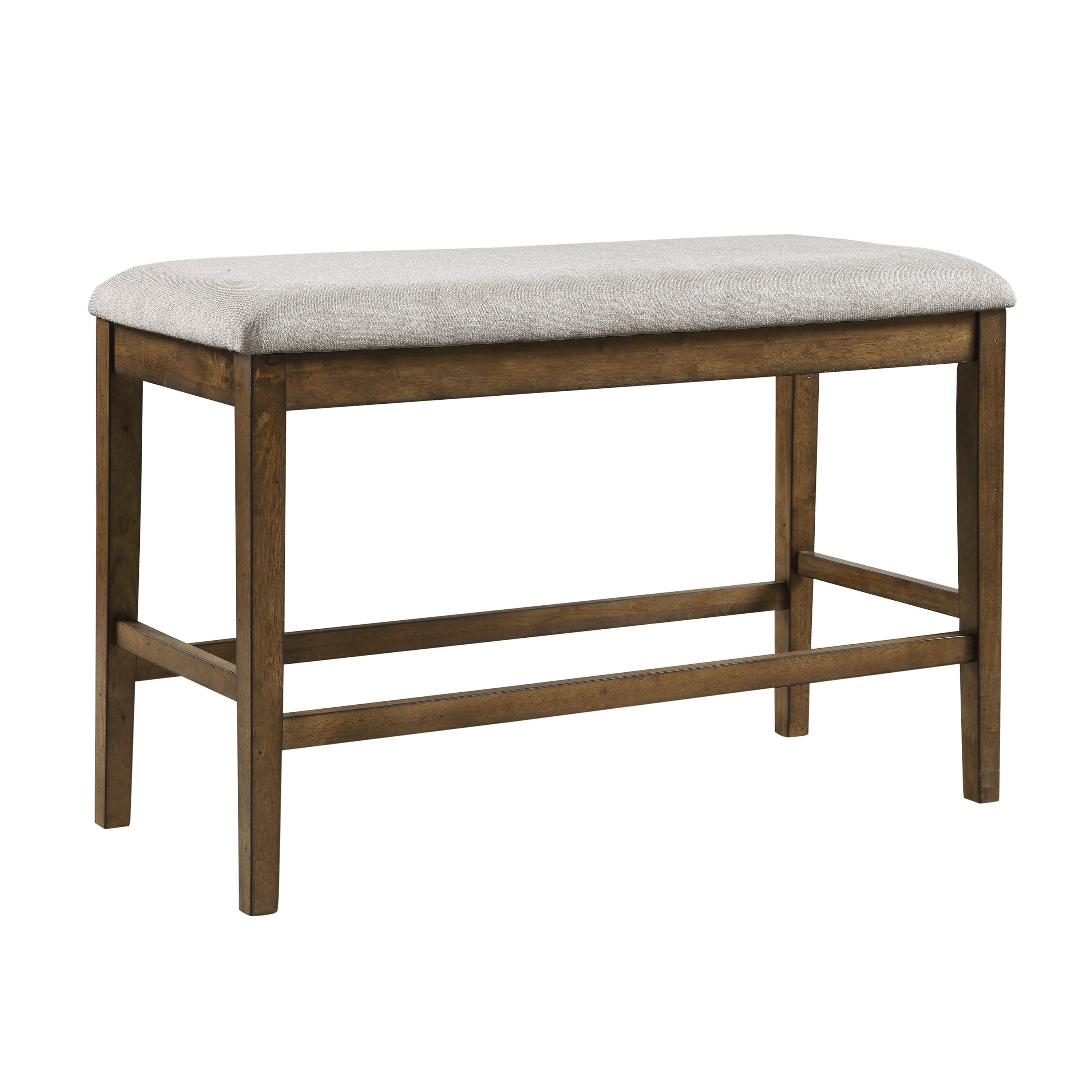 Wooden Frame Counter Height Bench Light Oak Finish Mindy Veneer Gray Textured Fabric Upholstery Dining Room Furniture