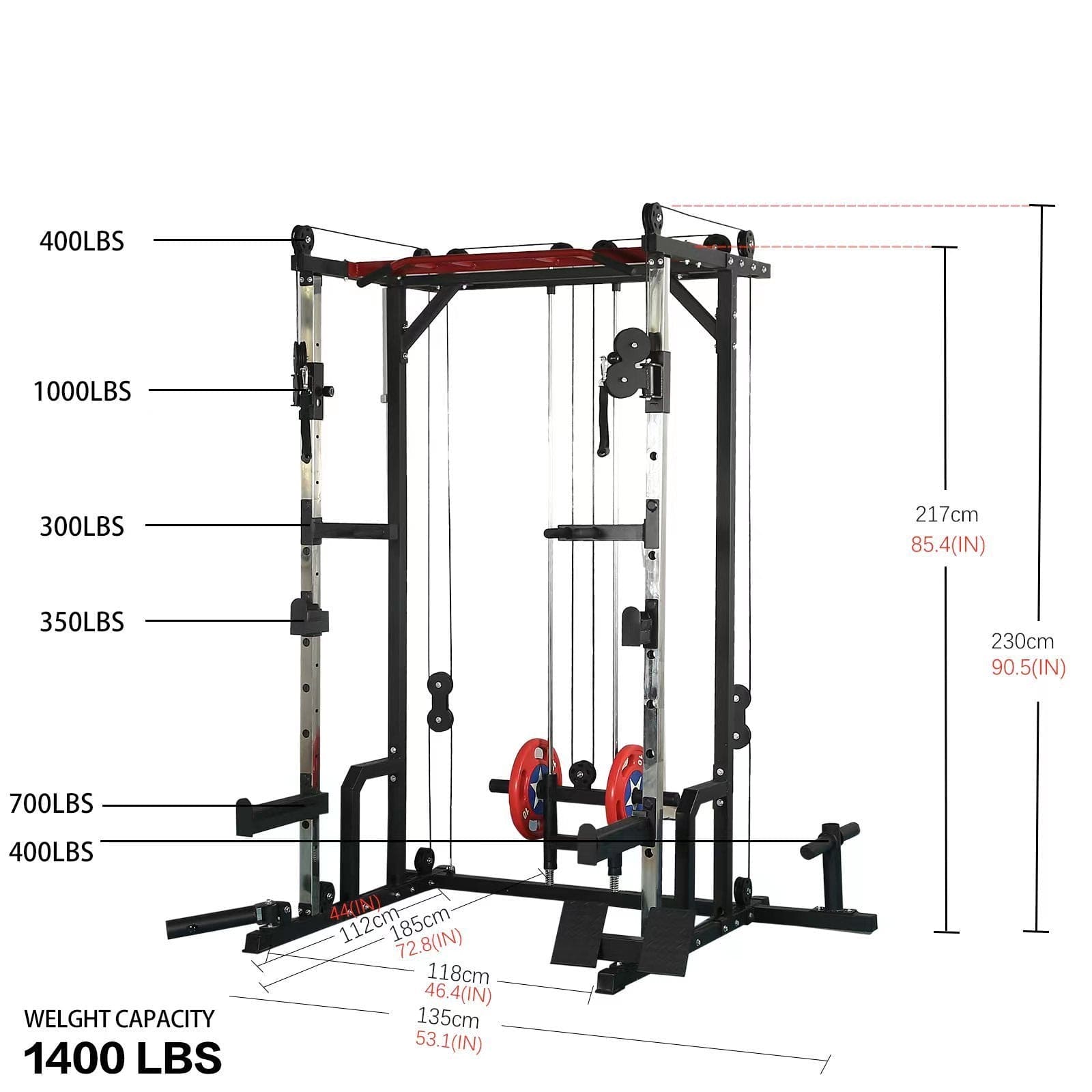 Power cage with LAT PullDown and Weight Storage Rack Optional Weight Bench, 1400 lb Capacity Power Rack for Home and Garage Gyms, Multiple Accessory Squat Racks for Full Body Workouts