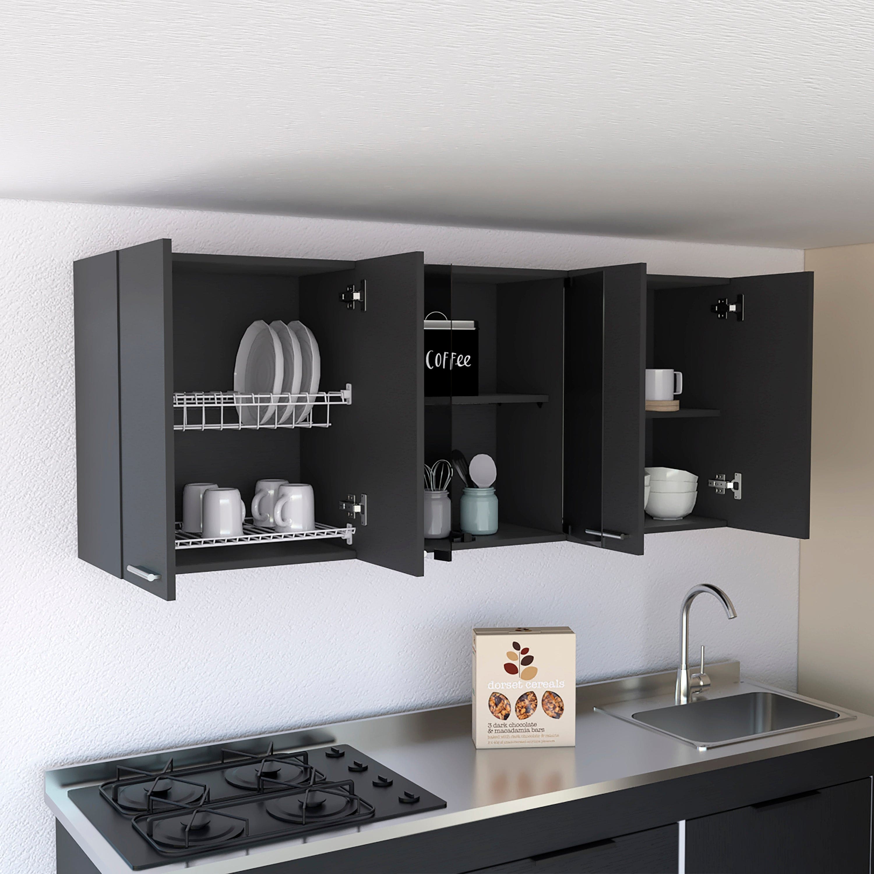 Superior Wall Cabinet Peoria, Four Interior Shelves, Black Wengue Finish