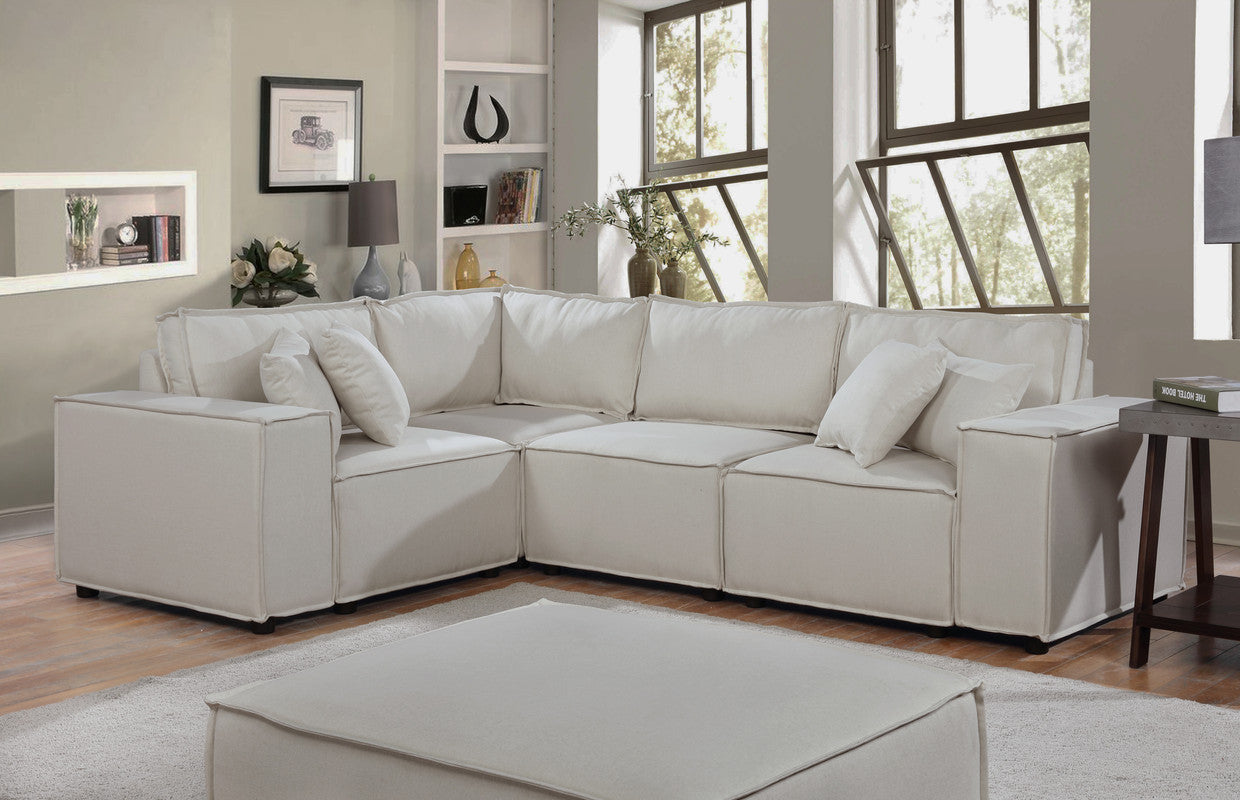 Melrose Modular Sectional Sofa with Ottoman in Beige Linen