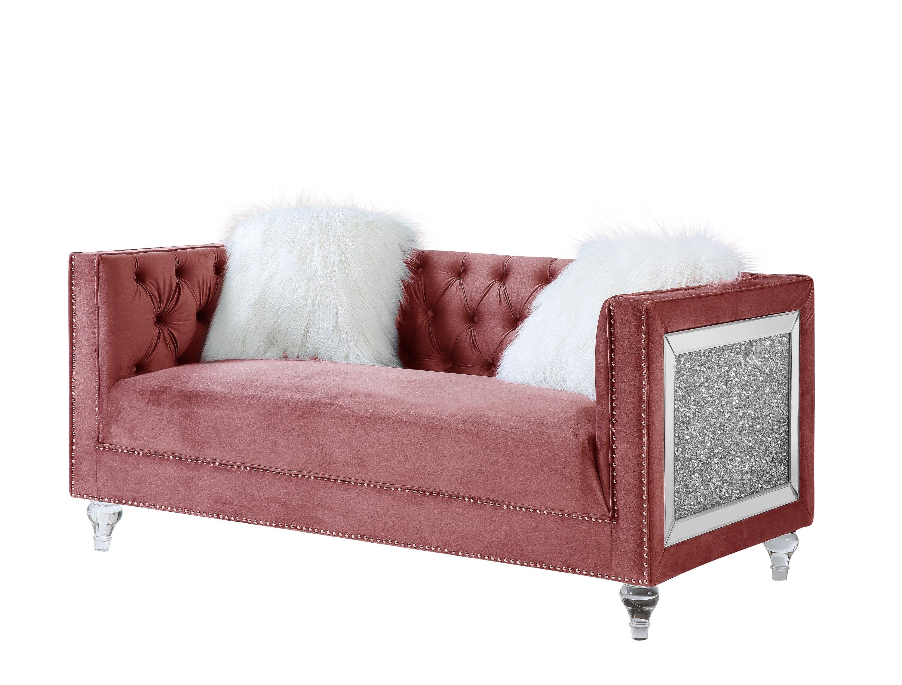 ACME HeiberoII Loveseat w/2 pillows in Pink Velvet LV00328