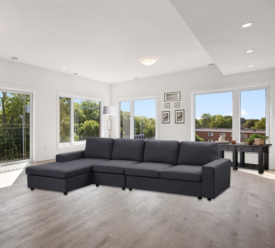 Bailey Sofa with Reversible Chaise in Dark Gray Linen