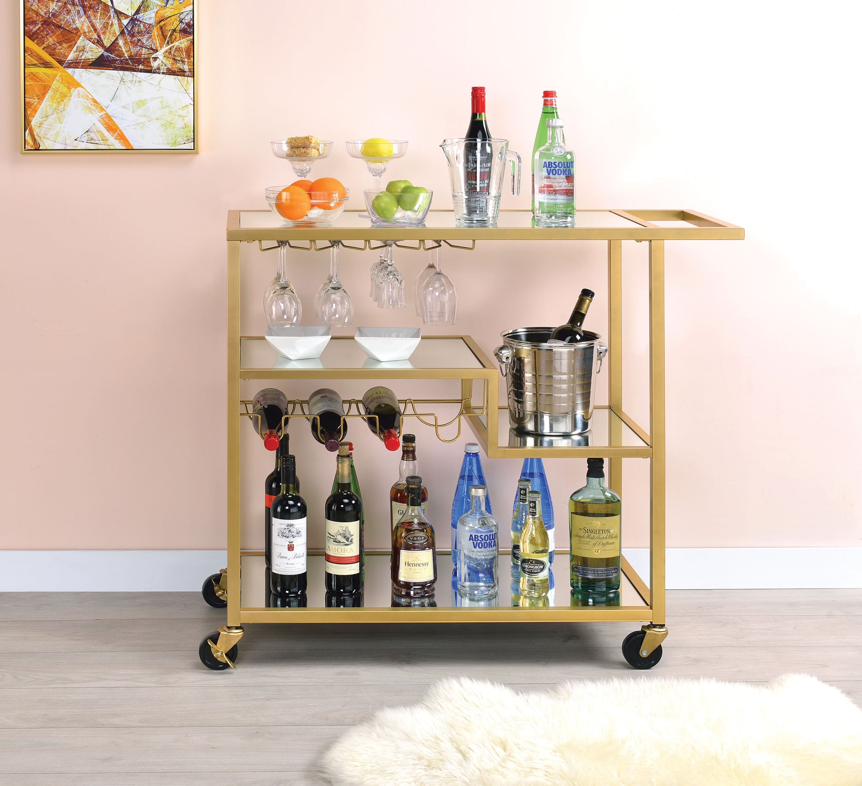 ACME Adamsen Serving Cart, Champagne & Mirror 98354