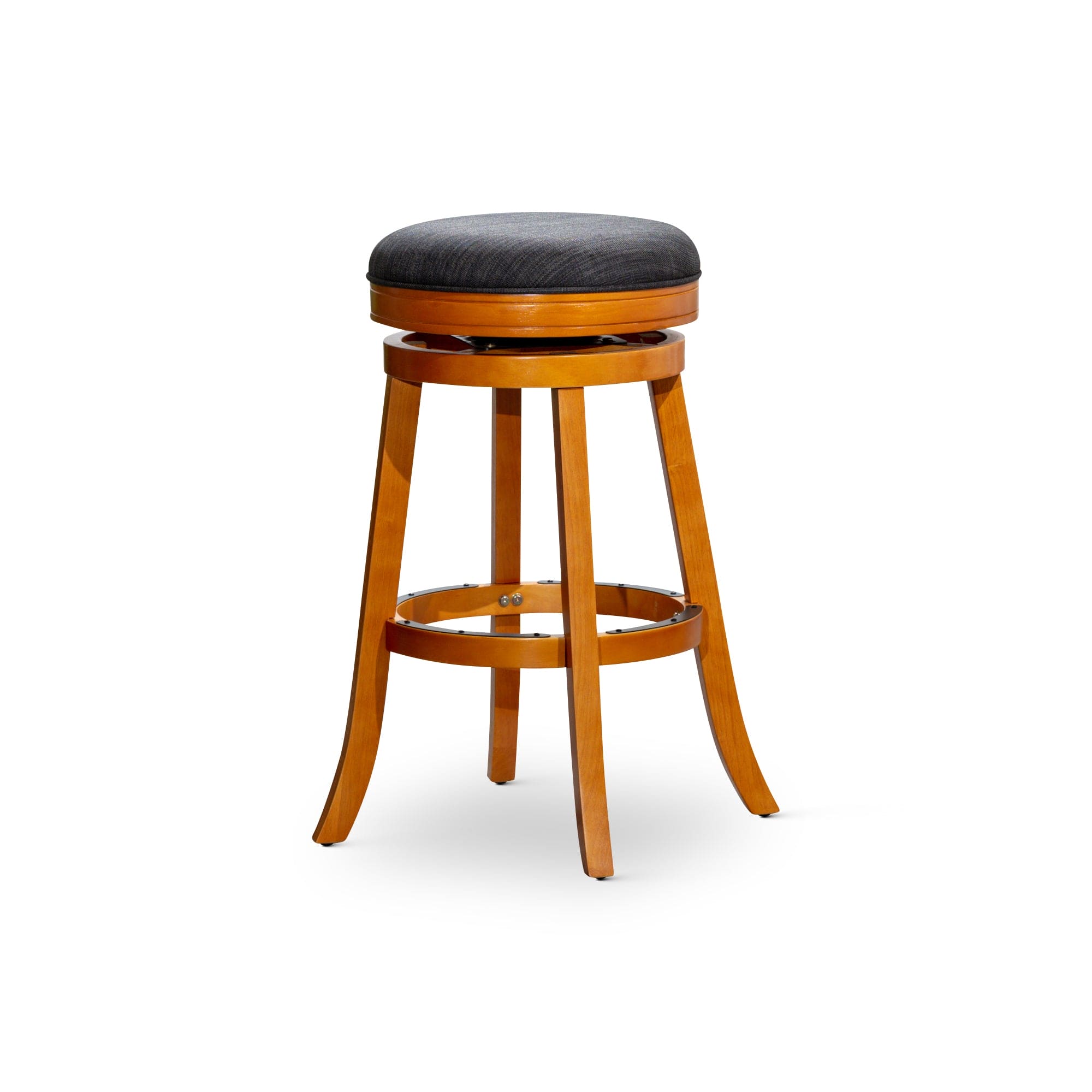 30" Bar Stool, Natural Finish, Charcoal Fabric Seat