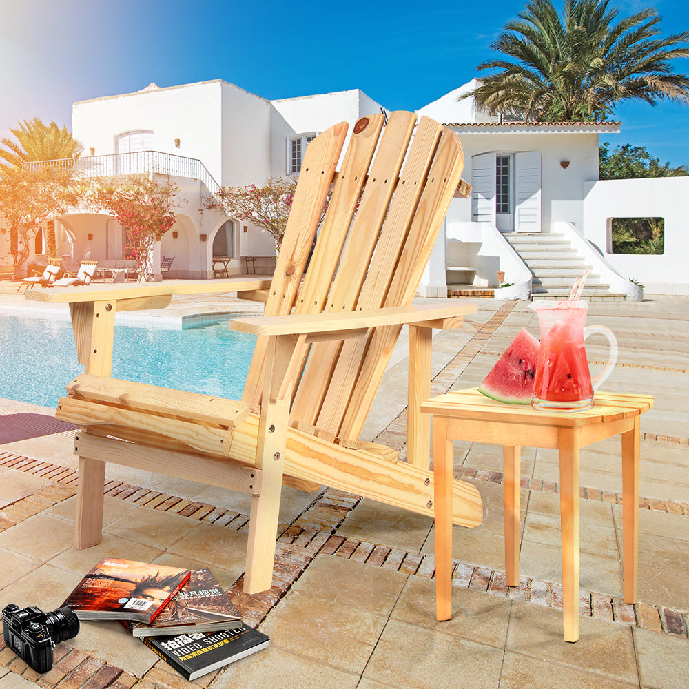 Adirondack Chair Solid Wood Outdoor Patio Furniture for Backyard, Garden, Lawn, Porch - Natural