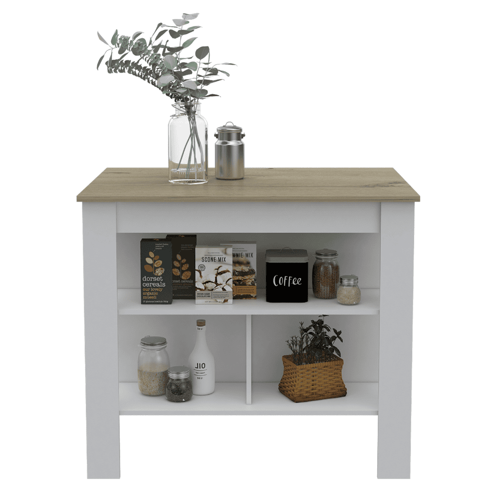 DEPOT E-SHOP Antibacterial Delos Kitchen Island , White / Light Oak