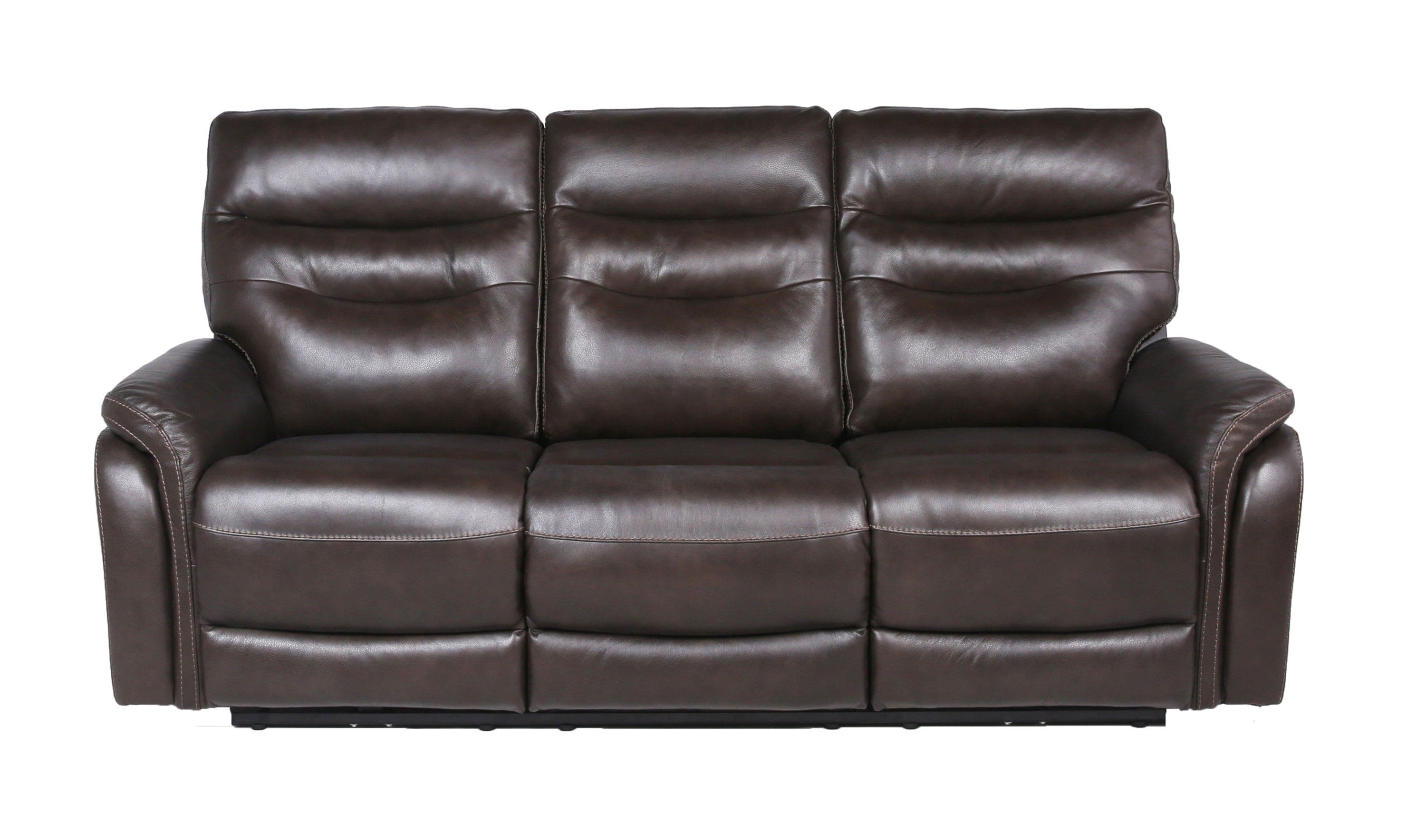 Top-Grain Leather Motion Sofa in Coffee - Contemporary Style, Reclining Footrests, USB Port