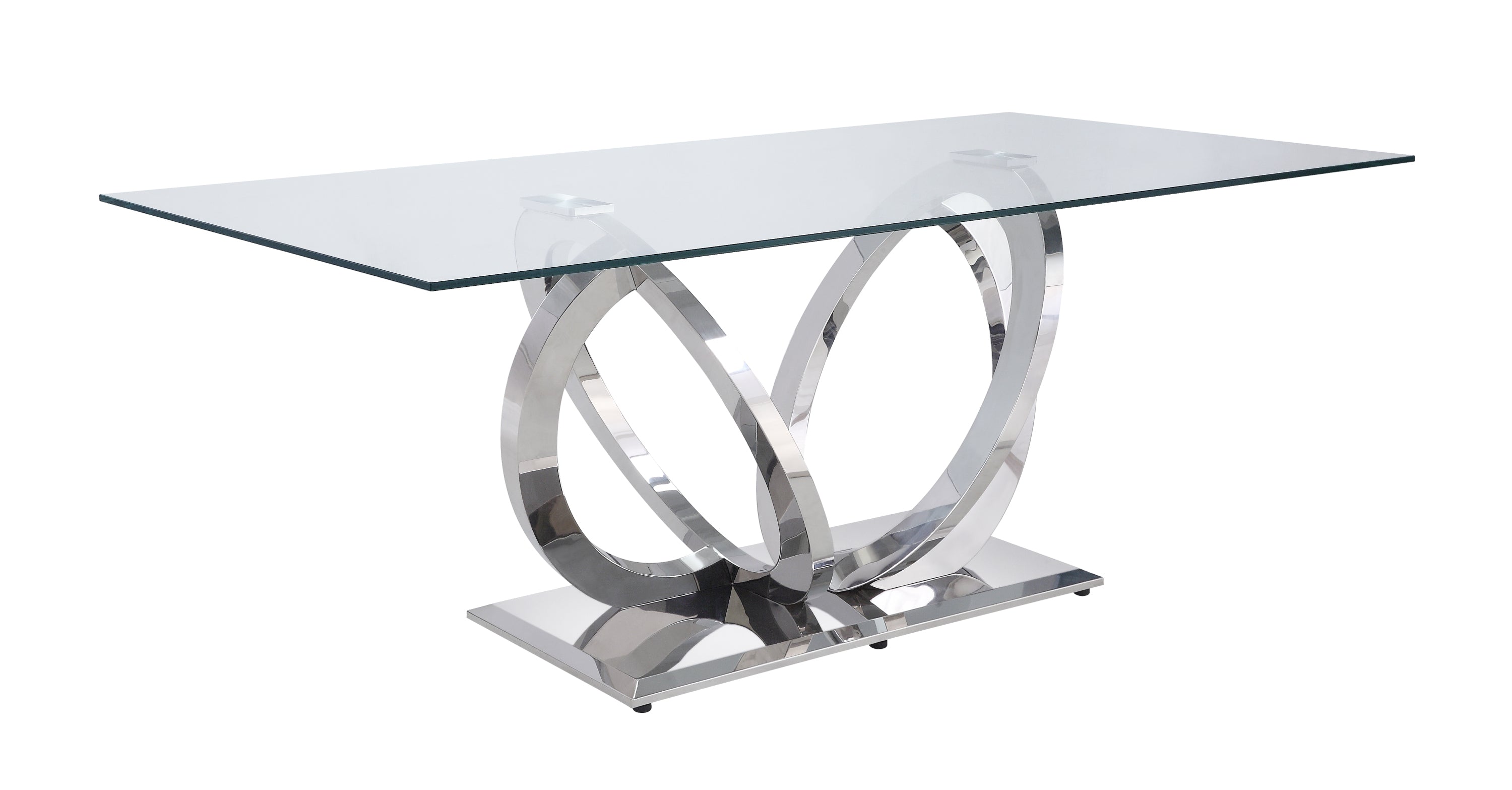 ACME Finley Dining Table, Clear Glass & Mirrored Silver Finish 68260