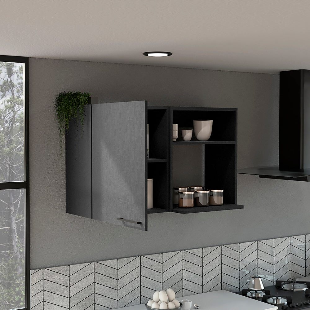 Kitchen Wall Cabinet Bussolengo, Two Shelves, Black Wengue Finish