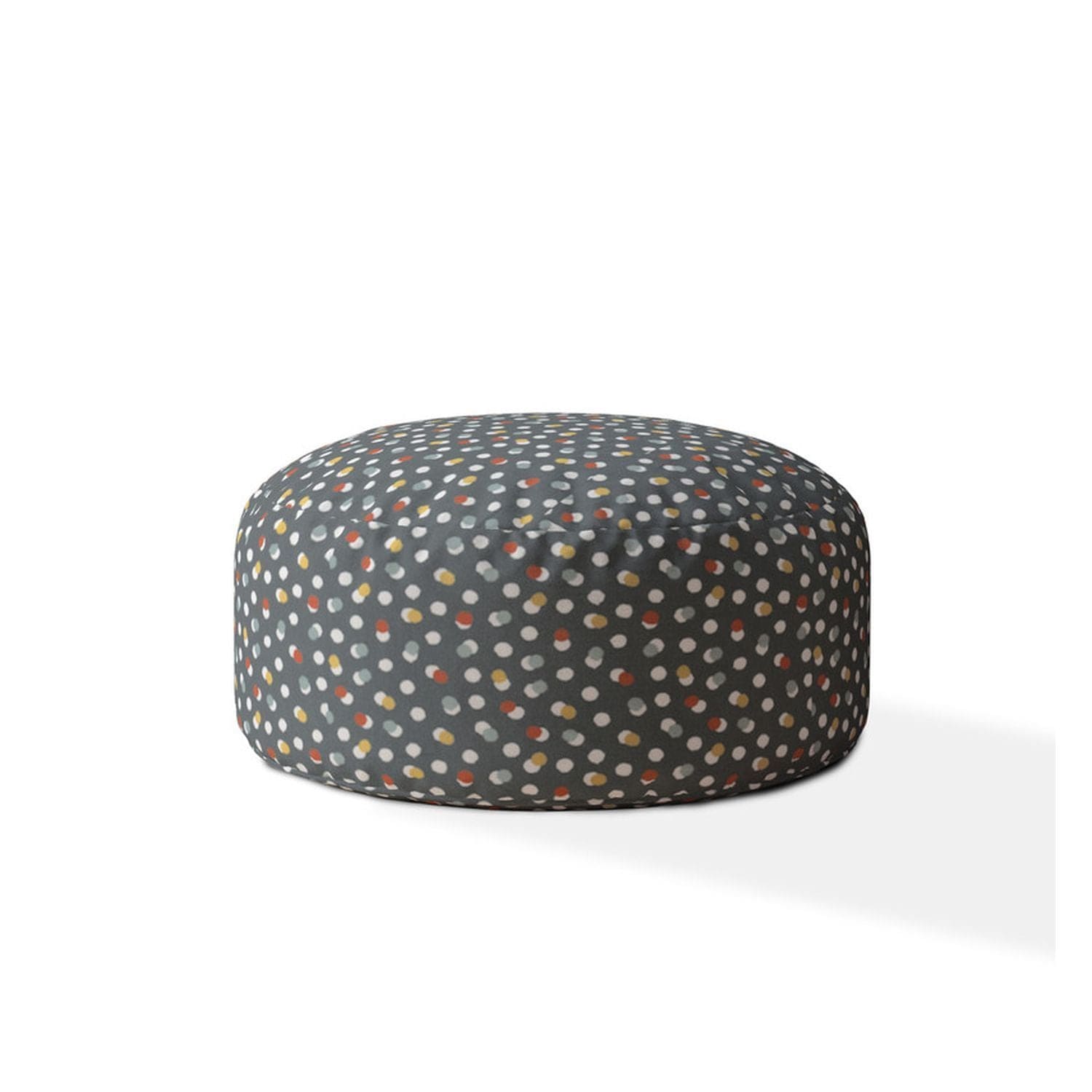 Indoor DANCING DOTS Greyish Blue Round Zipper Pouf - Stuffed - Extra Beads Included! - 24in dia x 20in tall