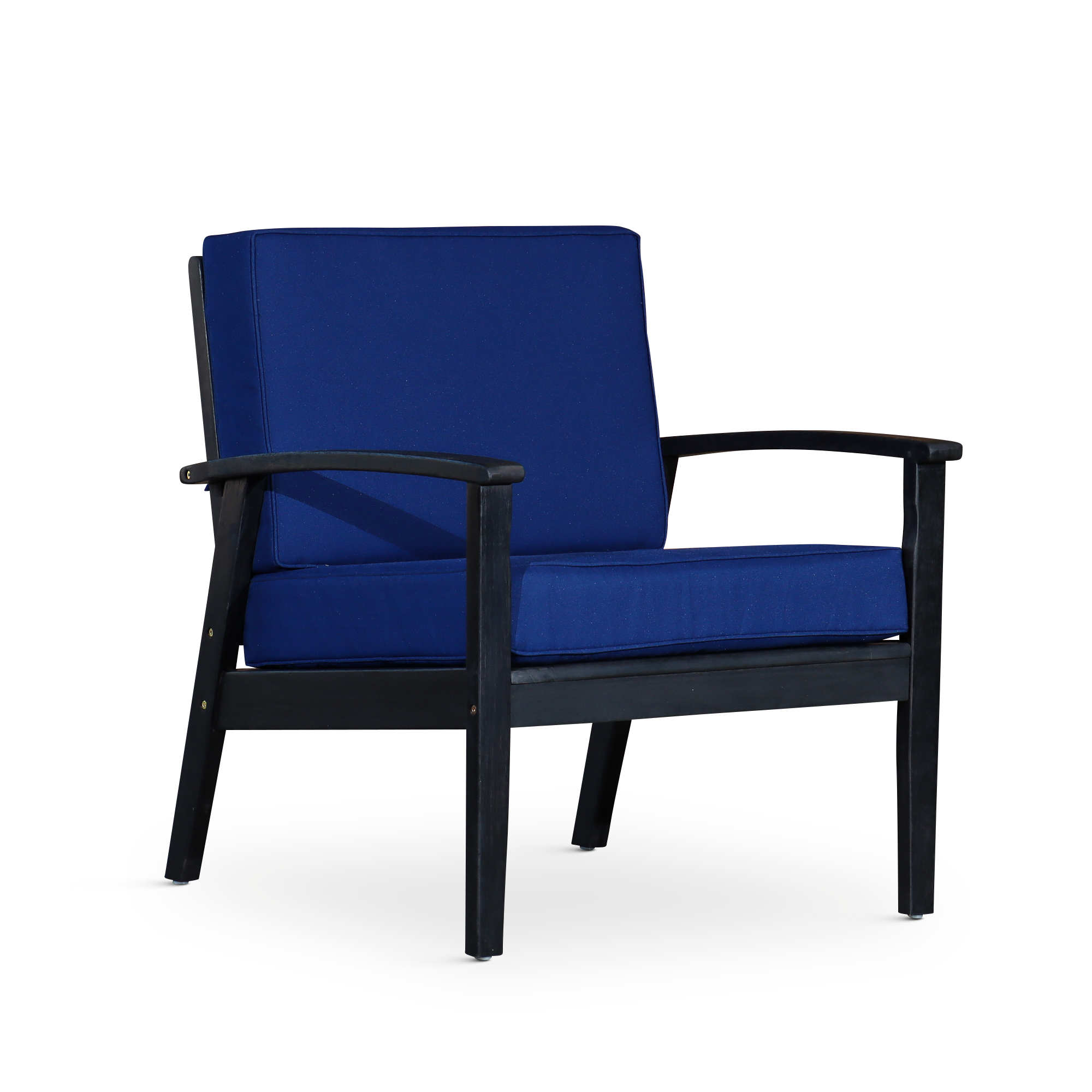 Deep Seat Eucalyptus Chair, Espresso Finish, Navy Cushions