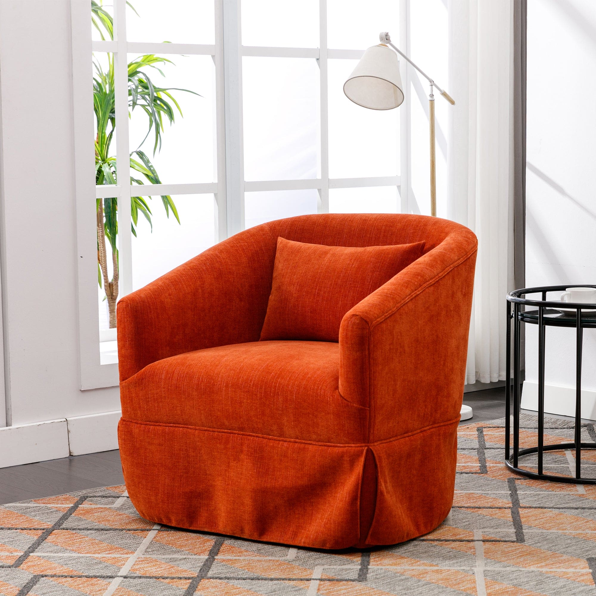 360-degree Swivel Accent  Armchair Linen Blend Orange