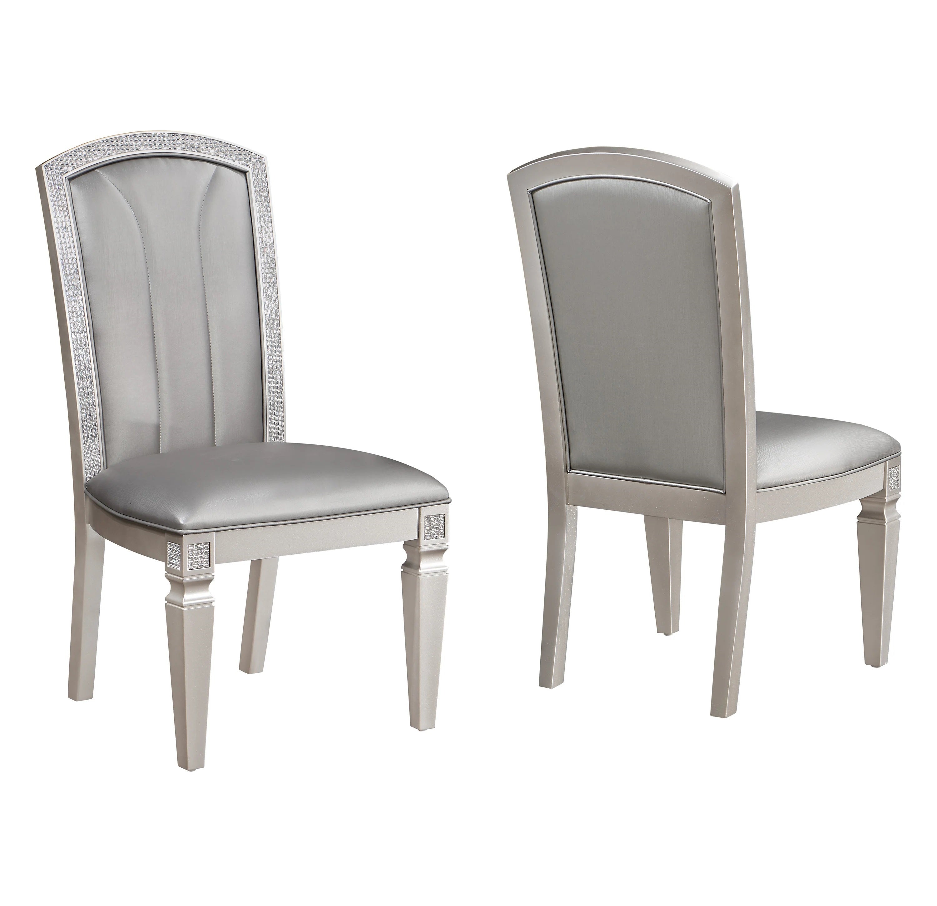 Luxury Formal Glam 2pc Set Dining Side Chair Silver Finish Sparkling Embellishments Surround