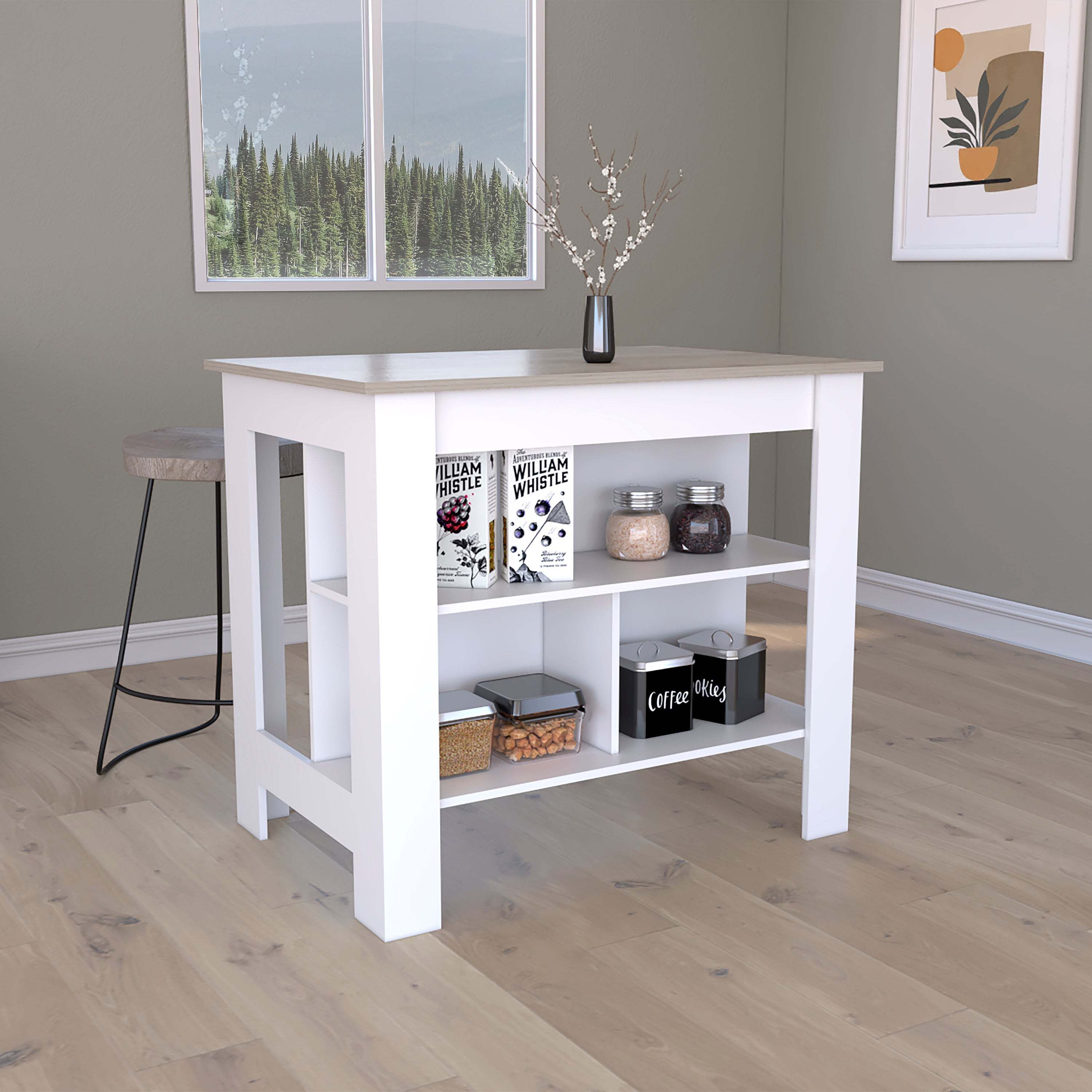 DEPOT E-SHOP Antibacterial Delos Kitchen Island , White / Light Gray