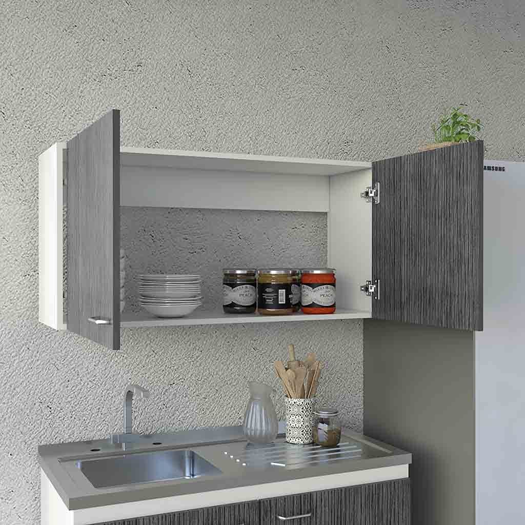 Wall Cabinet Toran, Two Shelves, Double Door, White / Smokey Oak Finish