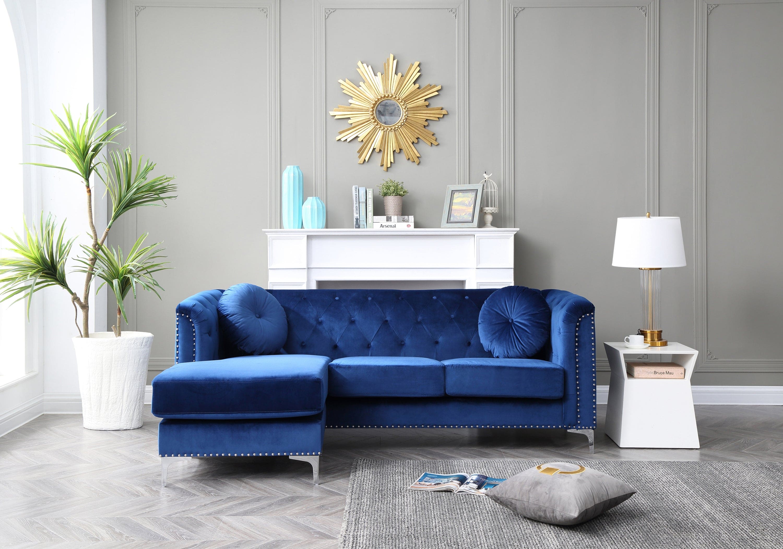 Glory Furniture Pompano G781B-SC Sofa Chaise ( 3 Boxes ) , NAVY BLUE