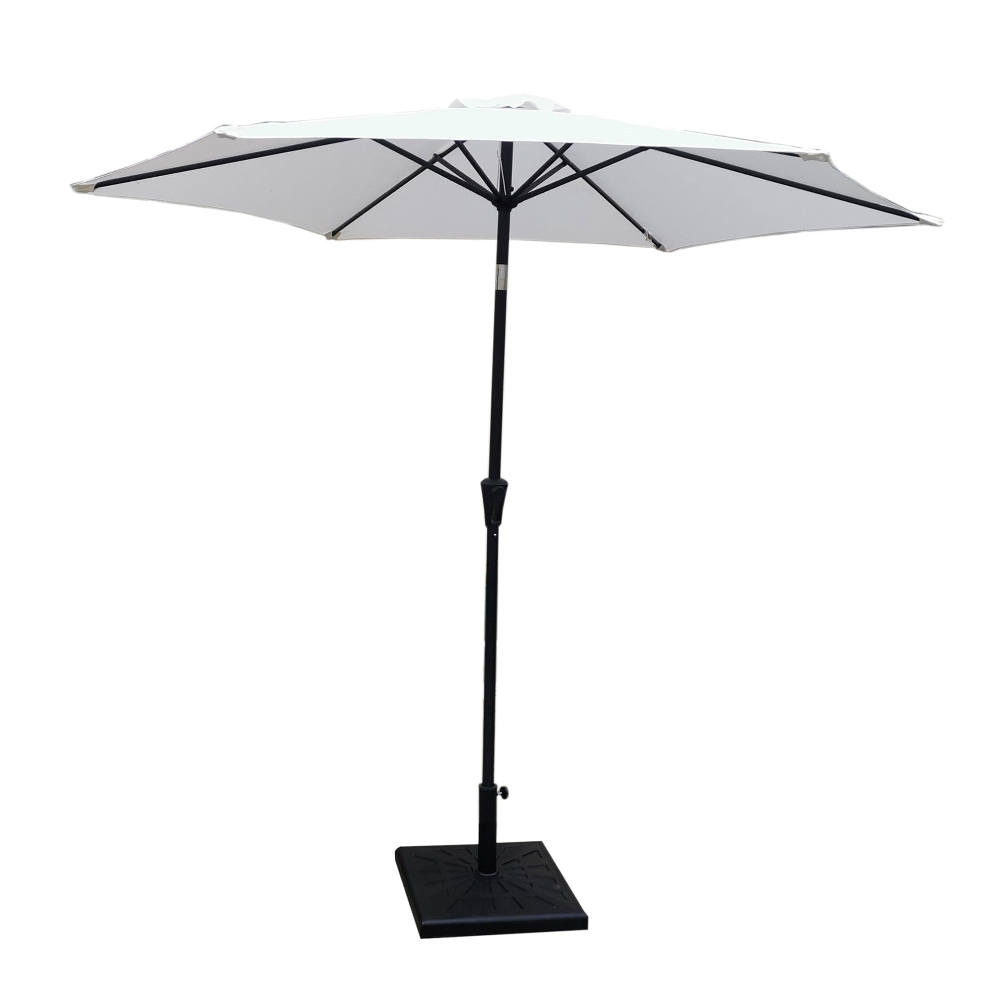 8.8 feet Outdoor Aluminum Patio Umbrella, Patio Umbrella, Market Umbrella with 42 Pound Square Resin Umbrella Base, Push Button Tilt and Crank lift, Creme