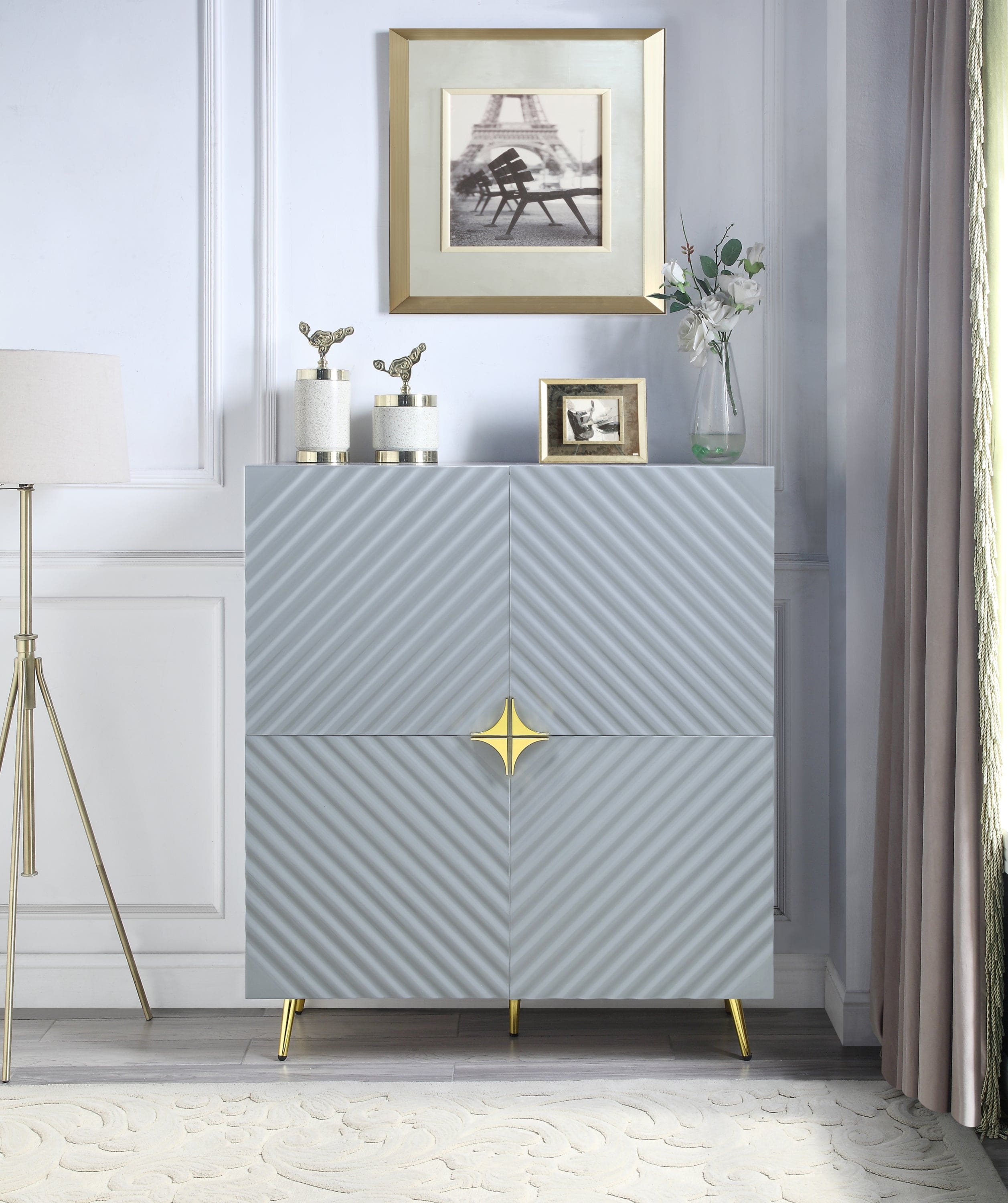 ACME Gaines Accent Cabinet in Gray High Gloss Finish AC01032