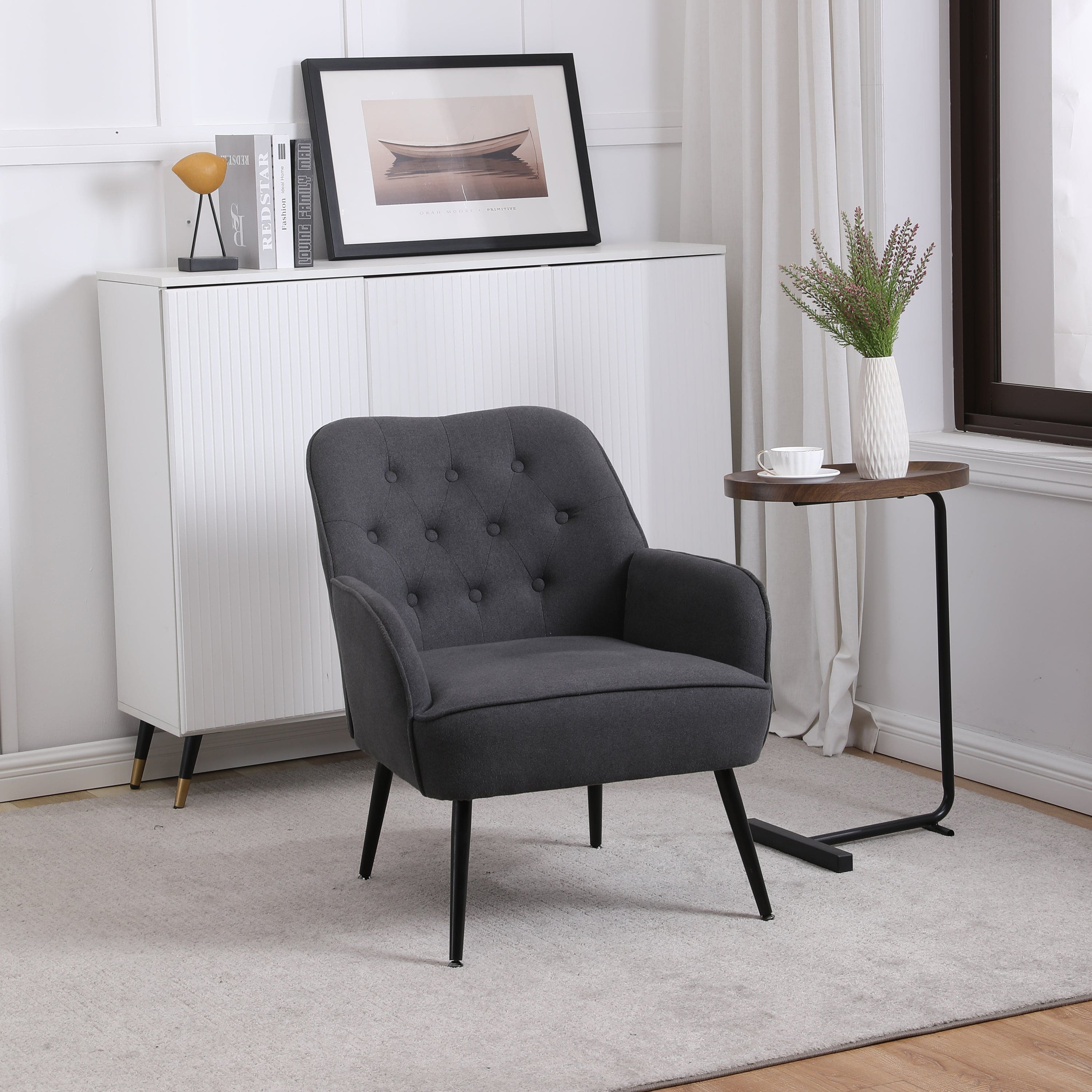 Modern Mid Century Chair velvet  Sherpa Armchair for Living Room Bedroom Office Easy Assemble(Dark Grey)