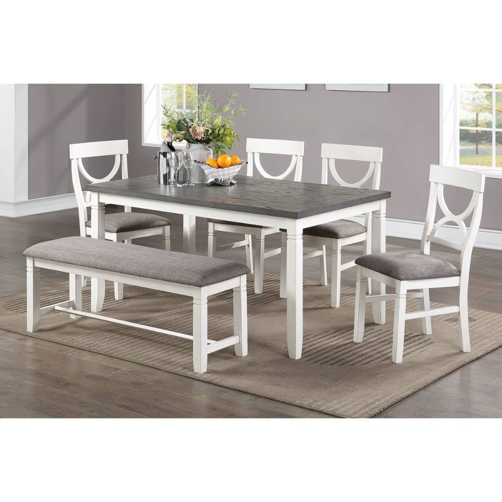 Carrol 6 Piece Wood Dining Set, White and Grey