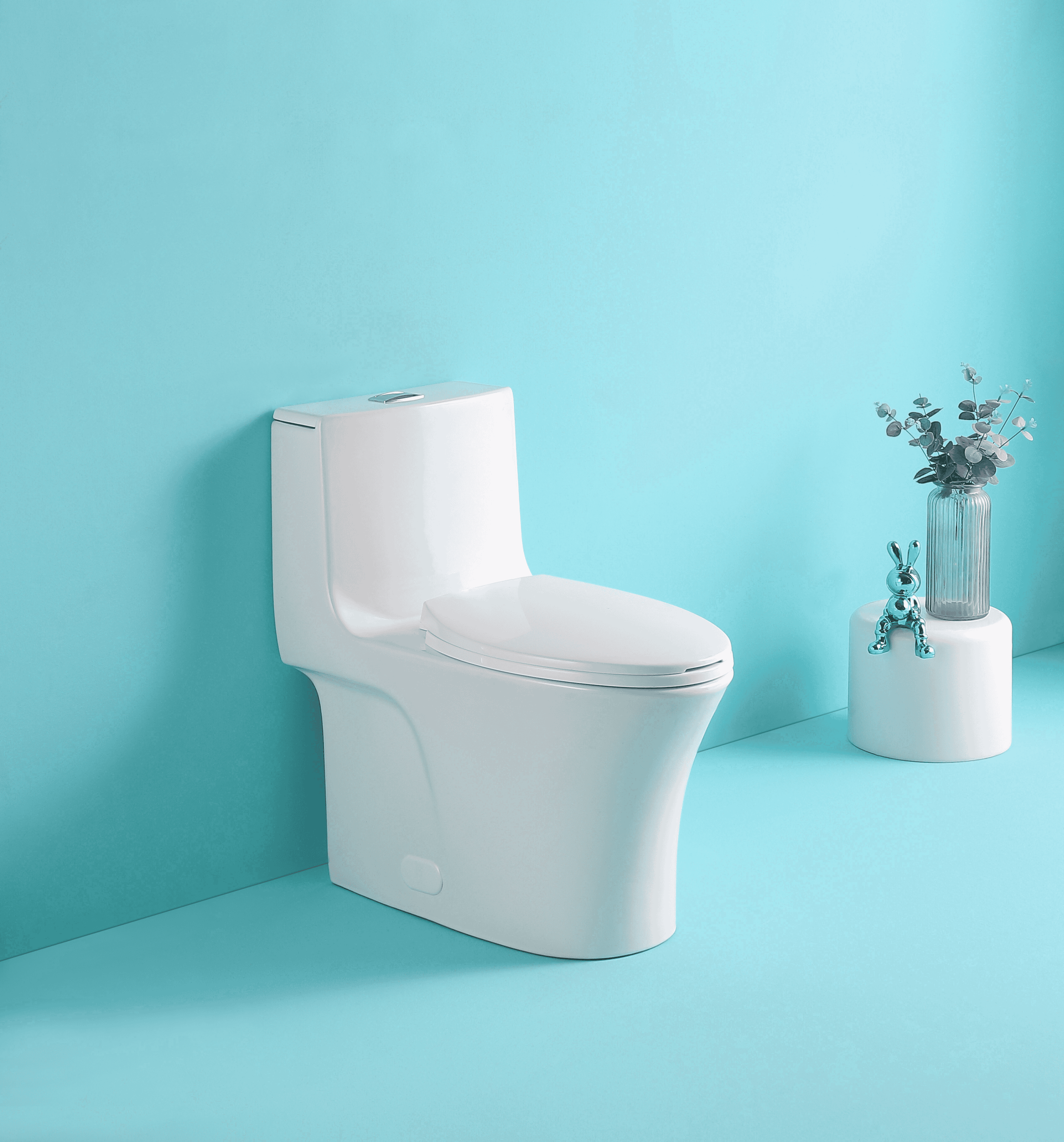 15 1/8 Inch 1.1/1.6 GPF Dual Flush 1-Piece Elongated Toilet with Soft-Close Seat - Gloss White  23T02-GW