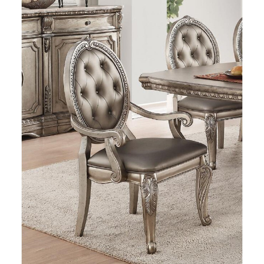 ACME Northville Arm Chair (Set-2) in PU & Antique Silver 66923