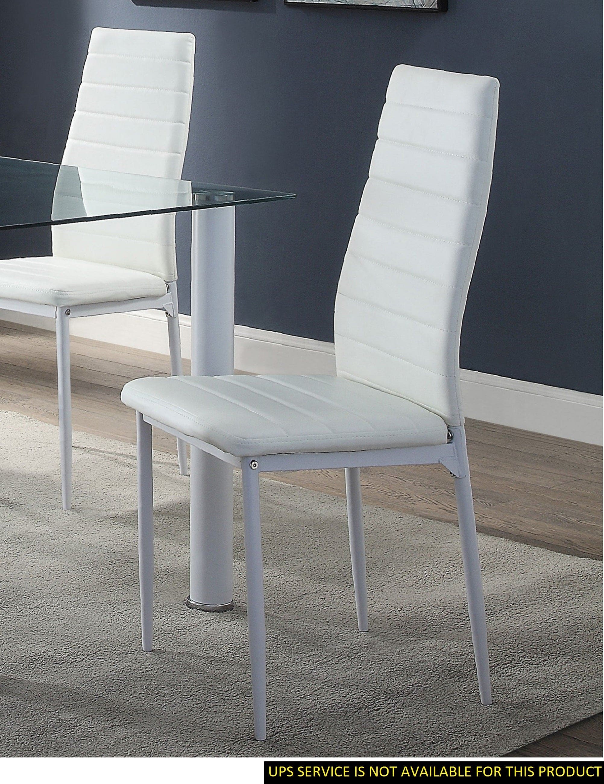 Modern Style White Metal Finish Side Chairs 2pc Set Faux Leather Covered Contemporary Dining Room Furniture