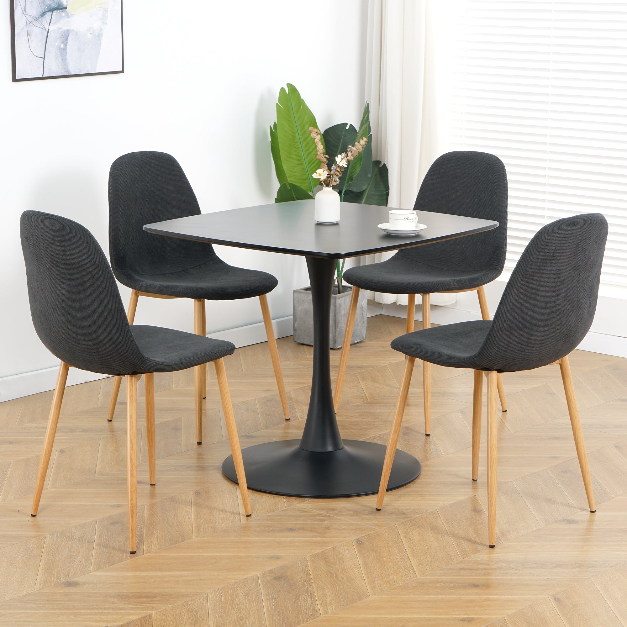 Deep Grey Modern Fabric Chairs with wood-transfer Metal Leg set of 4