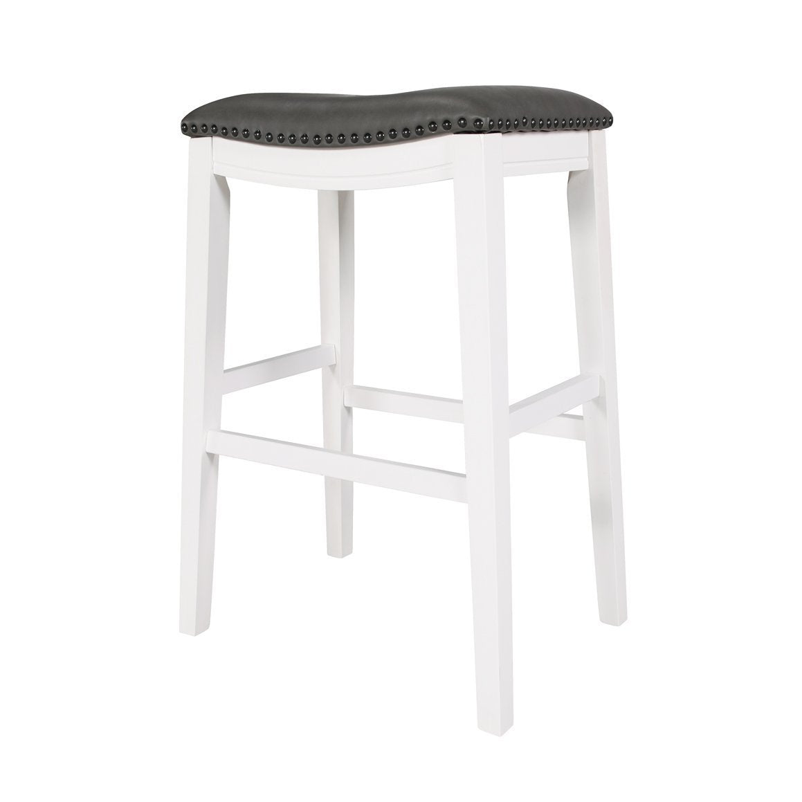 Saddle Stool, -29" Barstool, White/Dark Gray PU, Set of 2