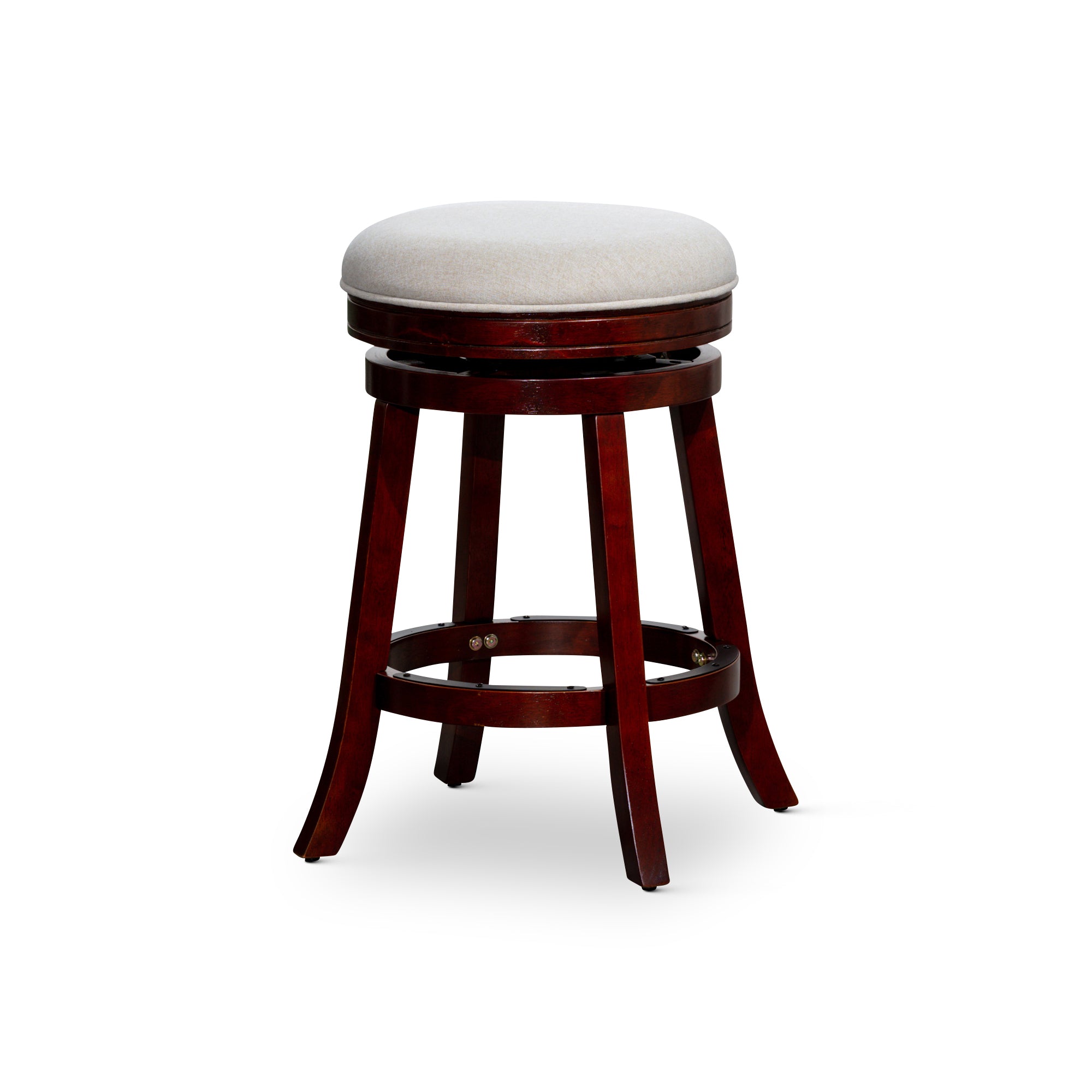 24" Counter Stool, Cherry Finish, Beige Fabric Seat