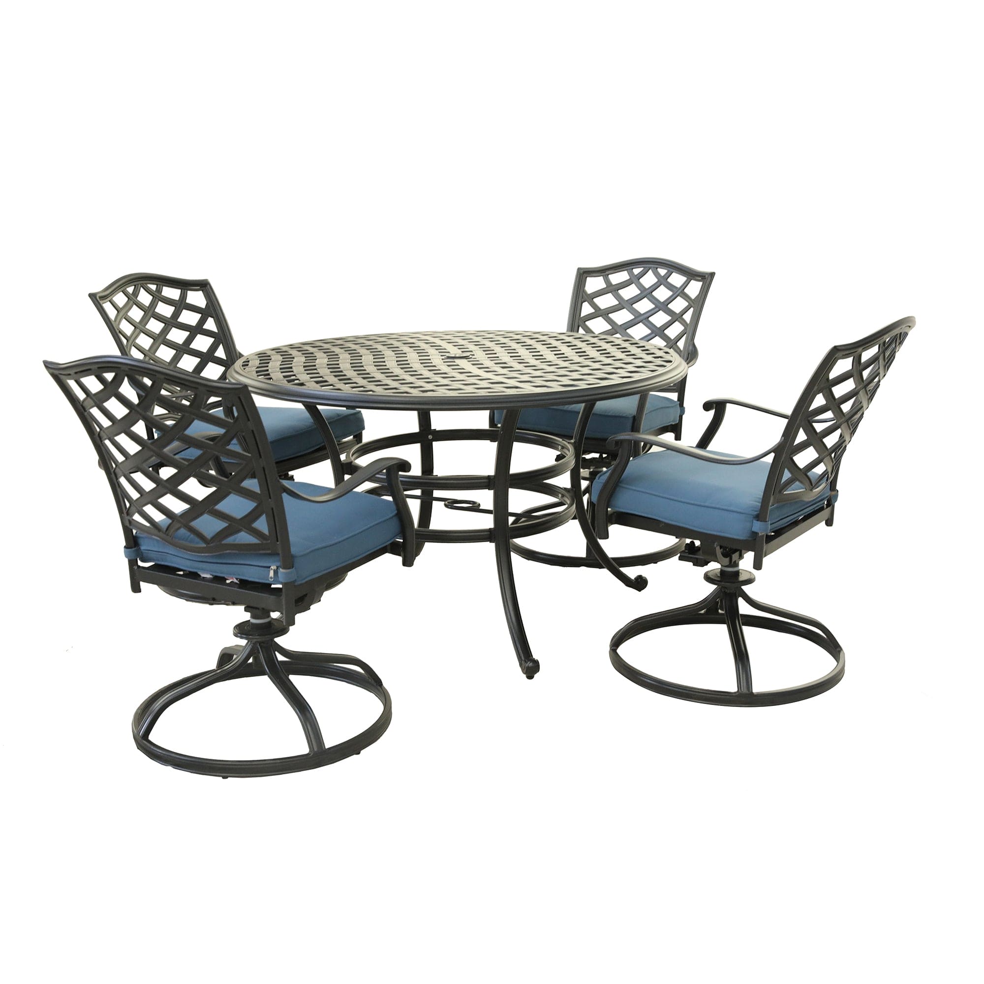 Aluminum 5-Piece Round Dining Set With 4 Swivel Rockers, Sapphire Blue