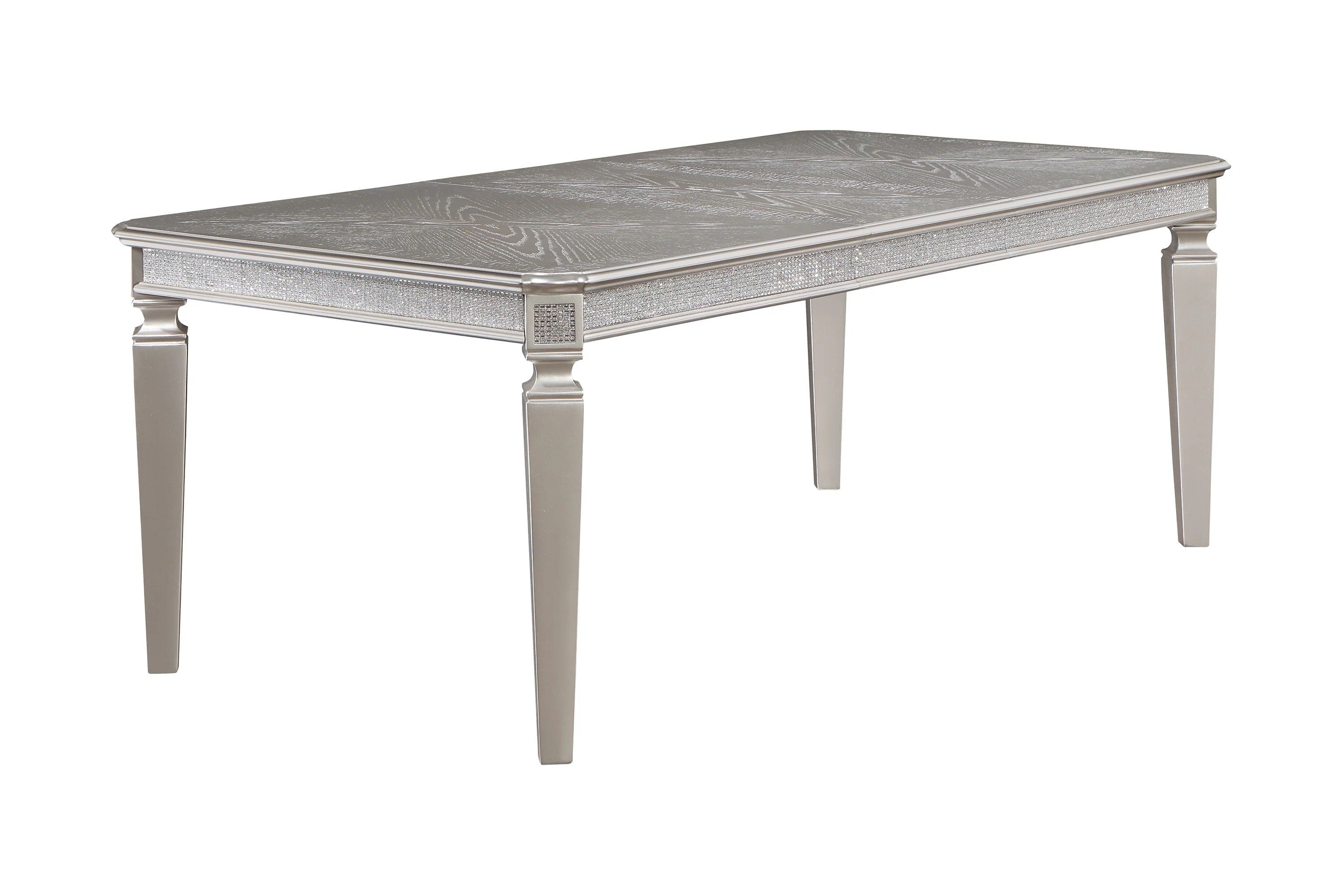 Modern Glam 1pc Dining Table Silver Gray Finish  18" Extension Leaf with Sparkling Accents Casual Dining Room Furniture