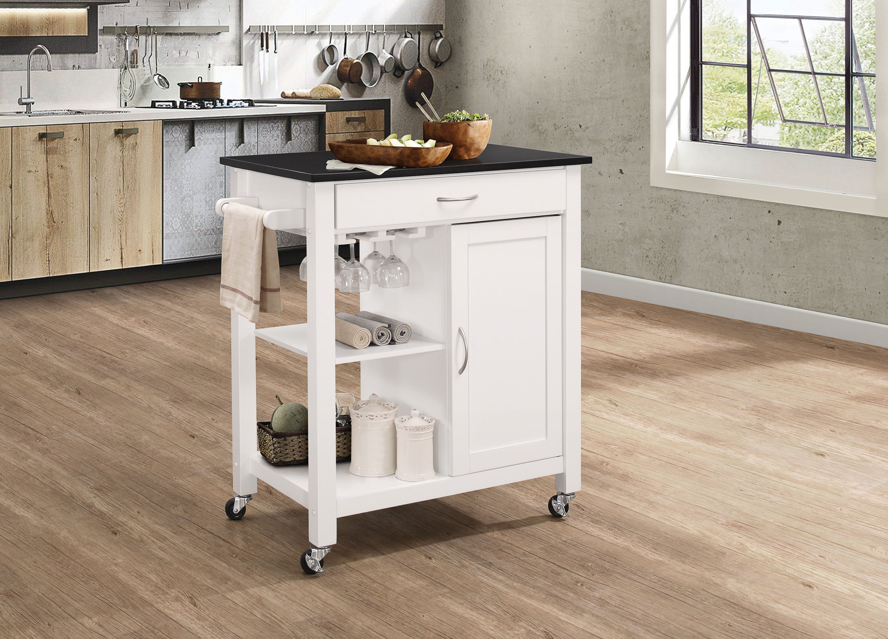 ACME Ottawa Kitchen Cart, Black & White 98320