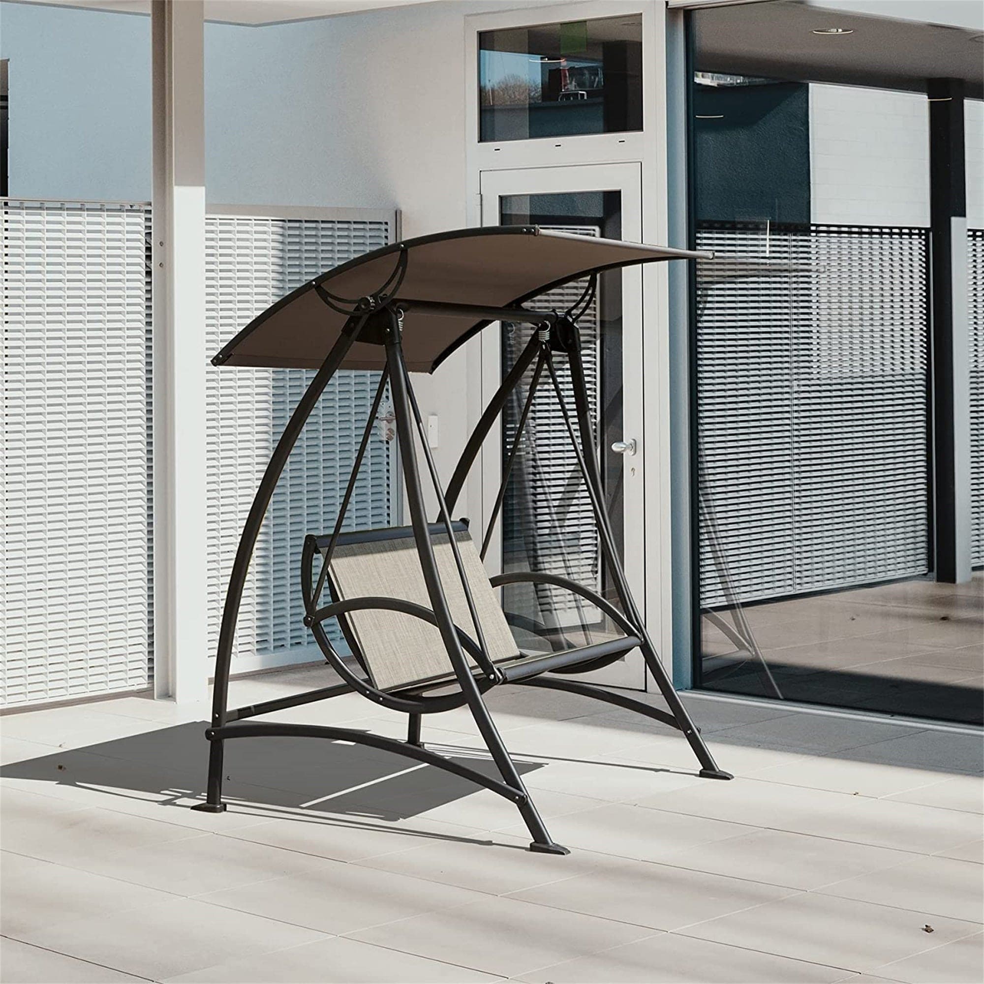 2-Seat Patio Swing Chair, Outdoor Porch Swing with Adjustable Canopy and Durable Steel Frame, Patio Swing Glider for Garden, Deck, Porch, Backyard