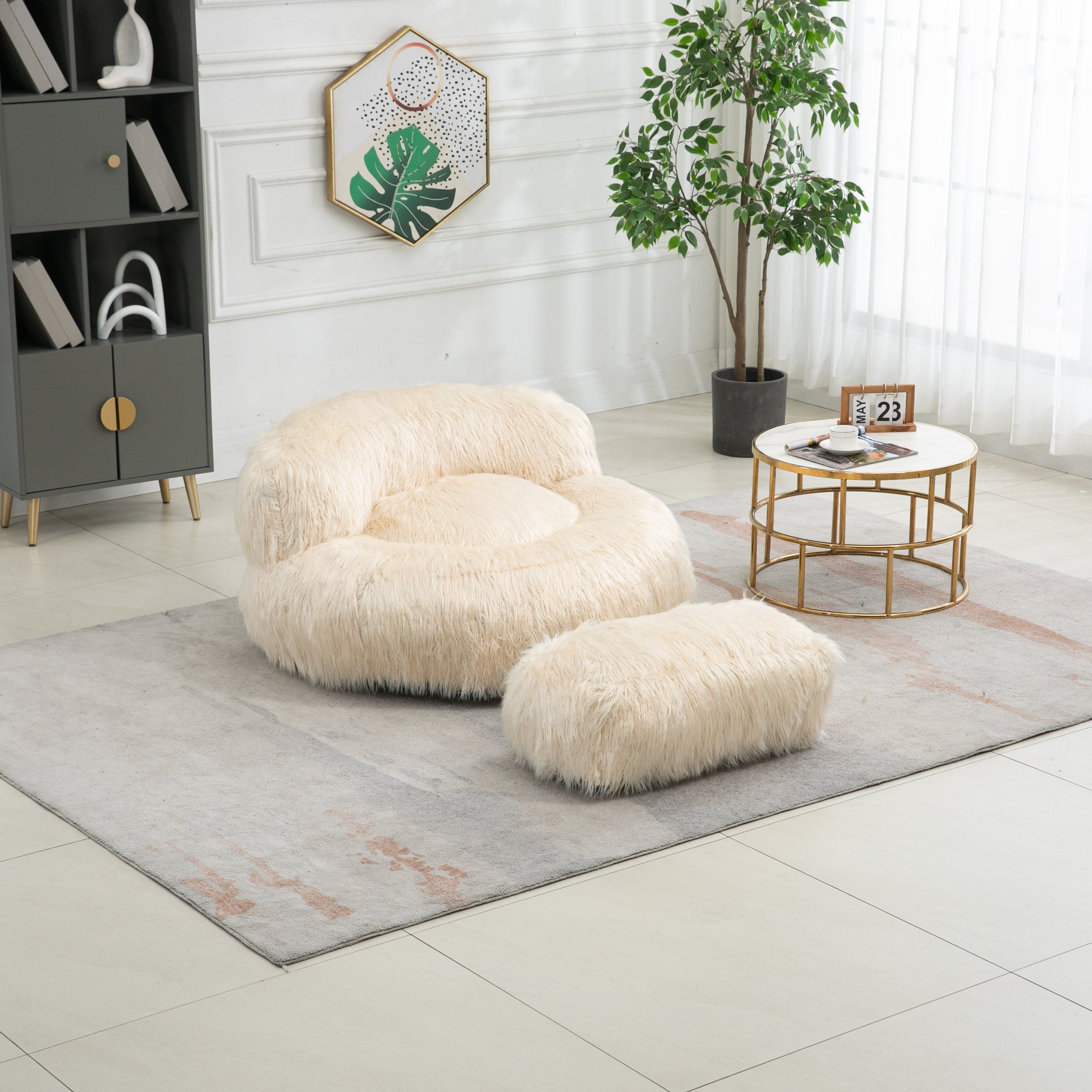 COOLMORE Bean Bag Chair Faux fur Lazy Sofa /Footstool Durable Comfort Lounger High Back Bean Bag Chair Couch for Adults and Kids, Indoor