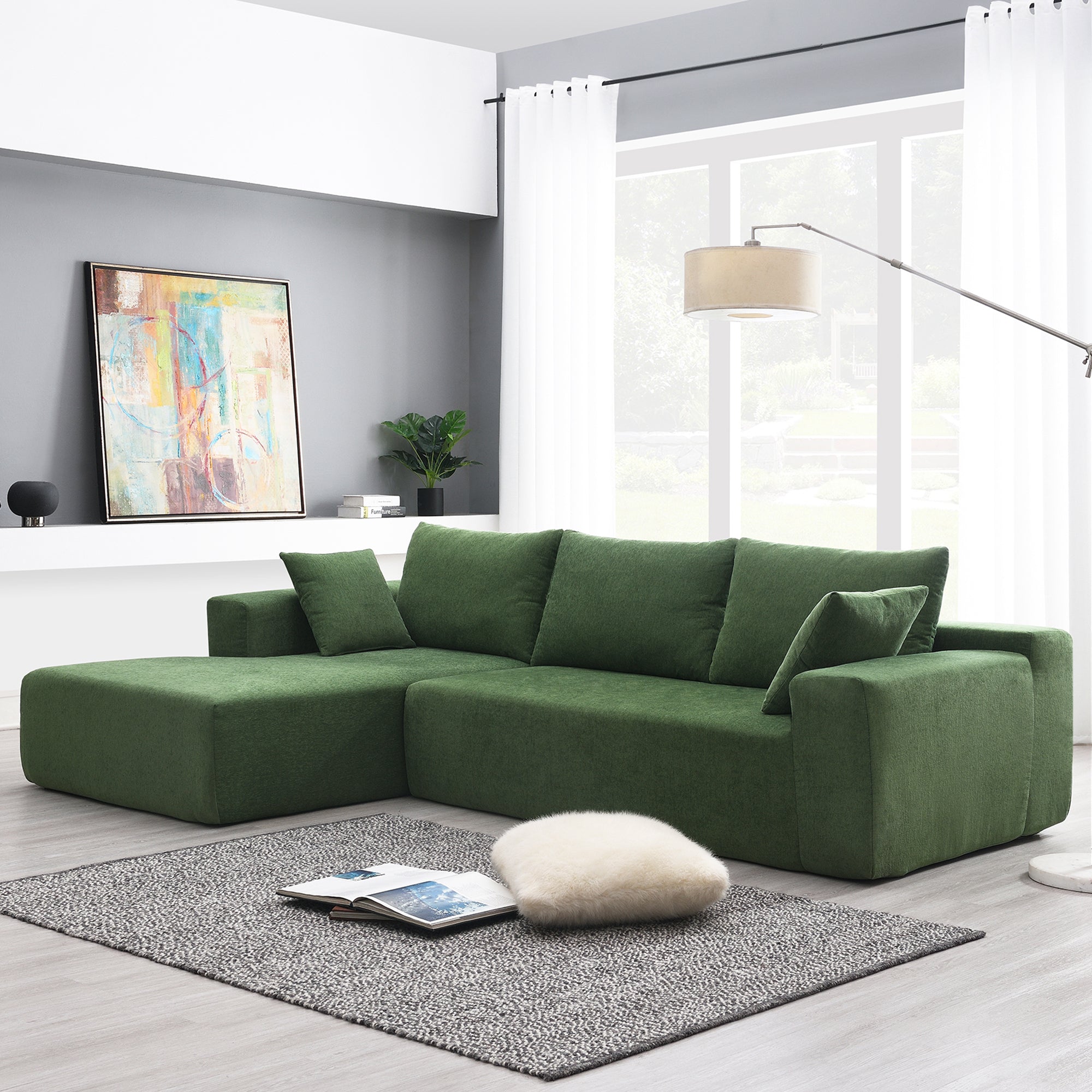 [VIDEO provided] [New] 109*68" Modular Sectional Living Room Sofa Set, Modern Minimalist Style Couch, Upholstered Sleeper Sofa for Living Room, Bedroom, Salon, 2 PC Free Combination, L-Shape, Green